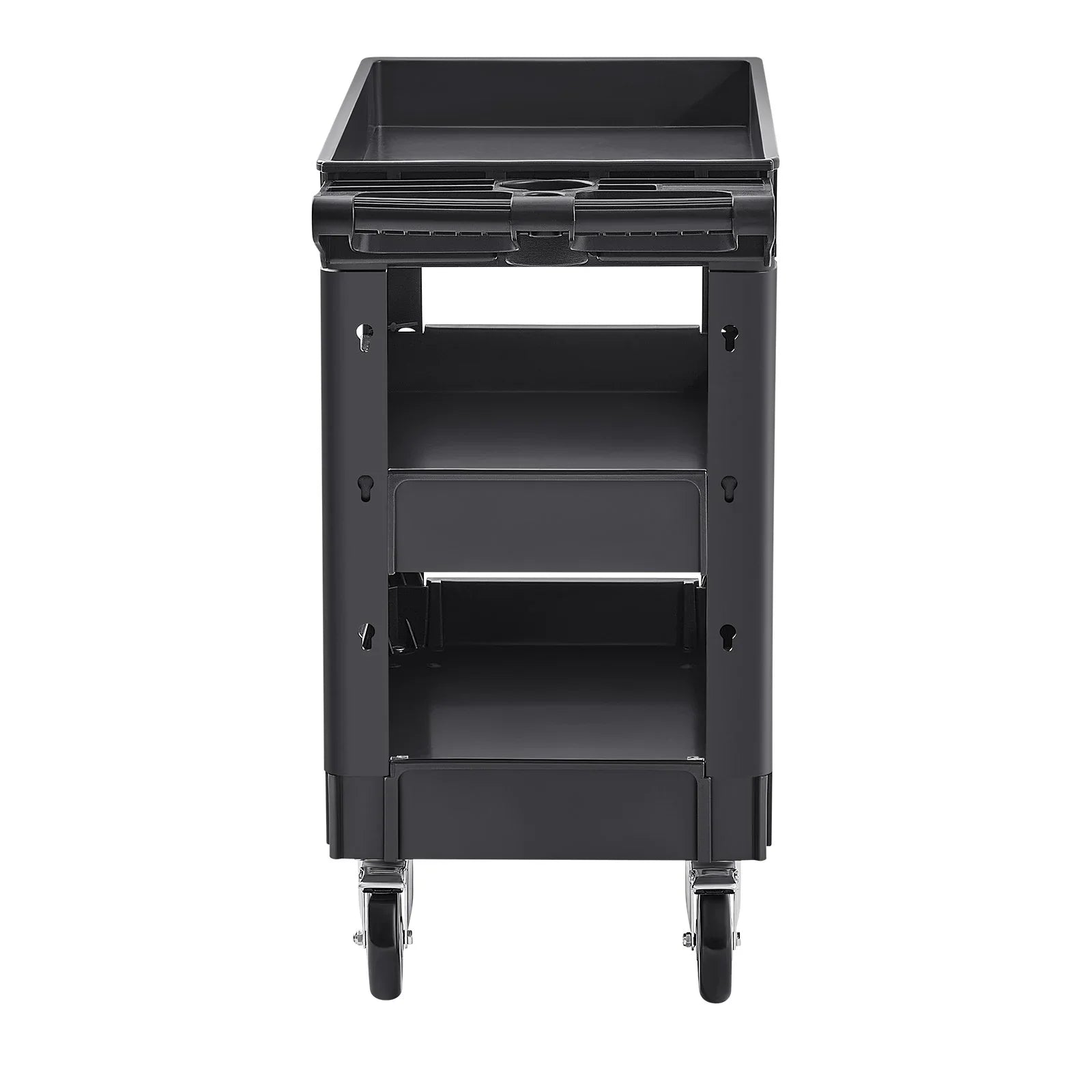 Utility Service Cart, 550 LBS Laod Capacity, 3 Shelf Heavy Duty Plastic Rolling Utility Cart with 360° Swivel Wheels (2 with Brakes), Ergonomic Storage Handle for Warehouse/Garage/Cleaning