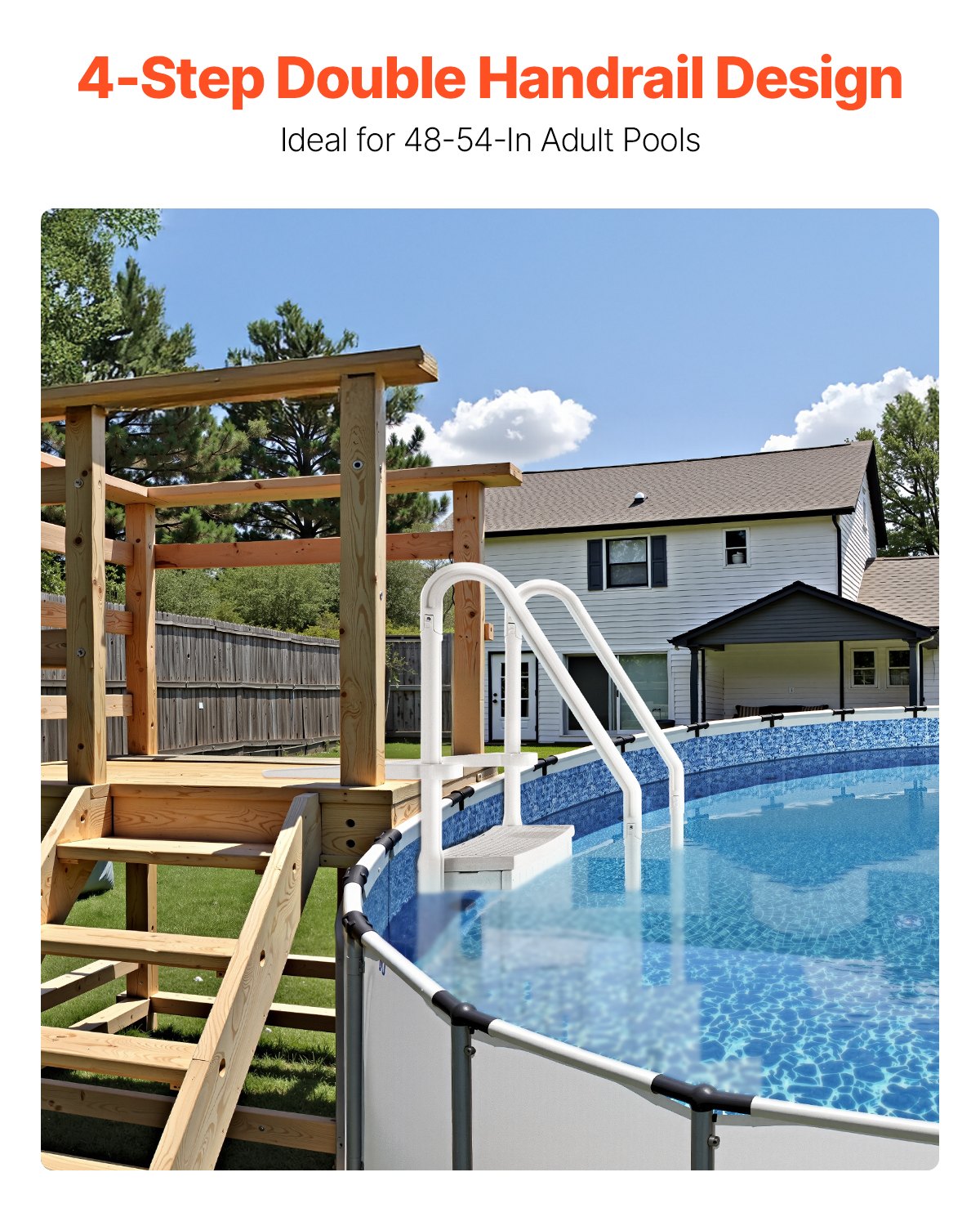 4-Step White Robust Pool Ladder of 2 Handrails for 1219.2-1371.6 mm Pools