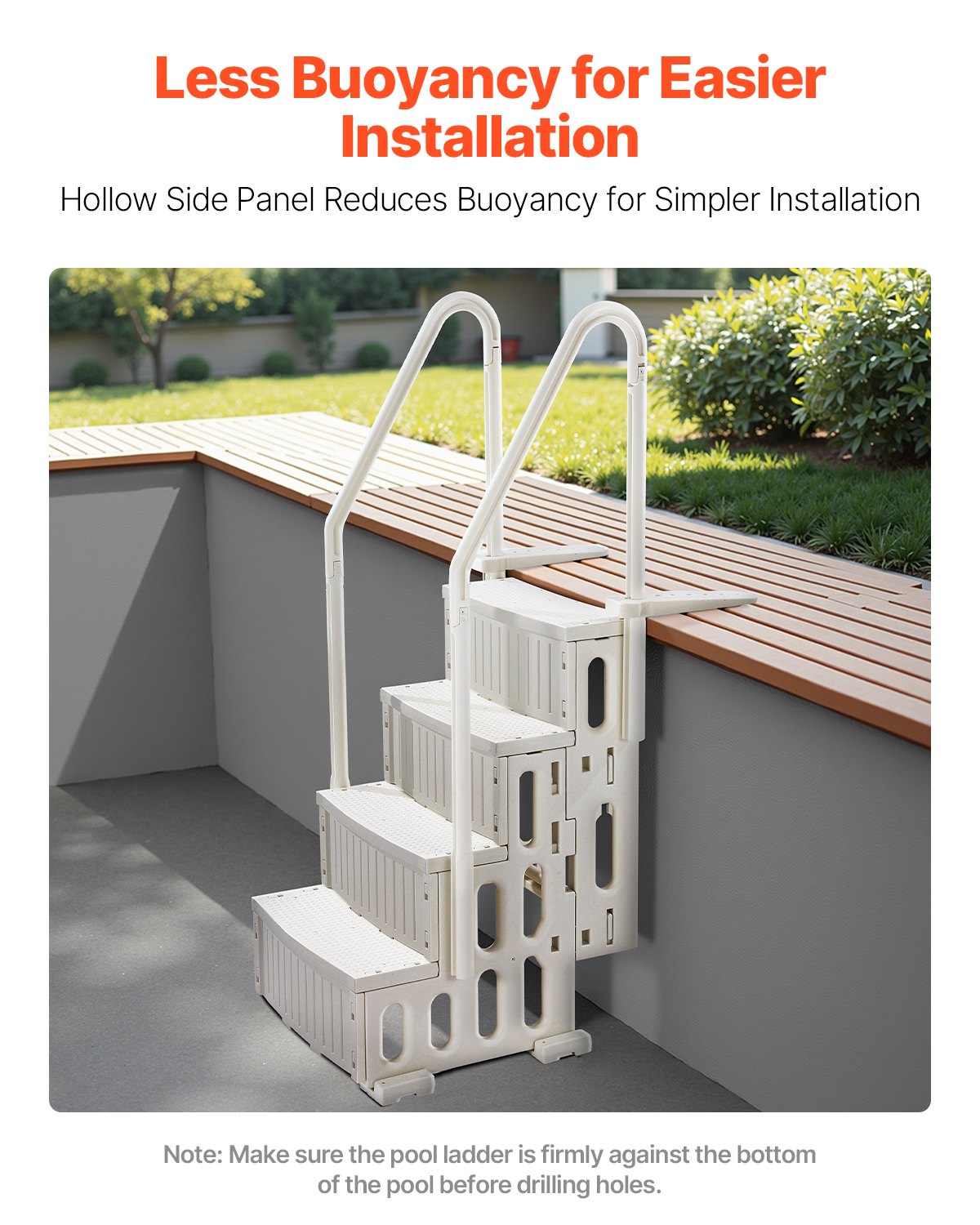 4-Step White Robust Pool Ladder of 2 Handrails for 1219.2-1371.6 mm Pools