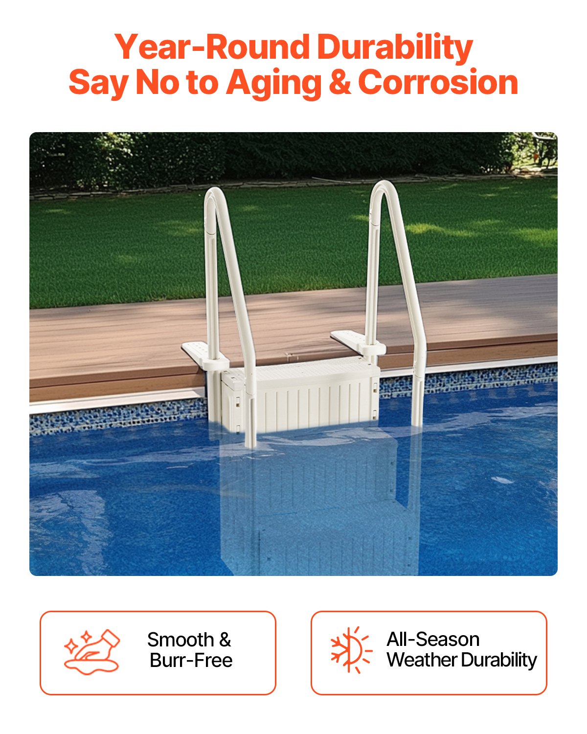 4-Step White Robust Pool Ladder of 2 Handrails for 1219.2-1371.6 mm Pools