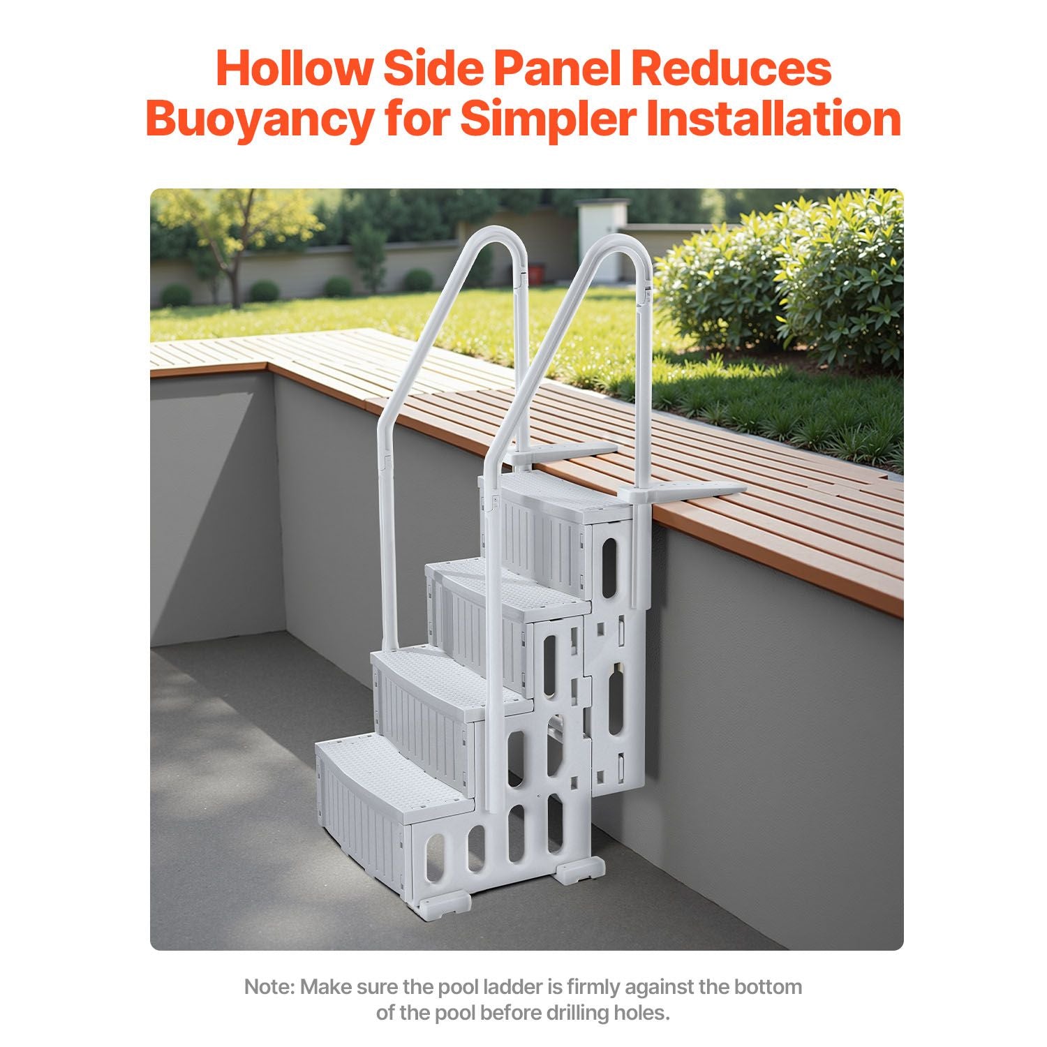 4-Step Grey Robust Pool Ladder of 2 Handrails for 1219.2-1371.6 mm Pools