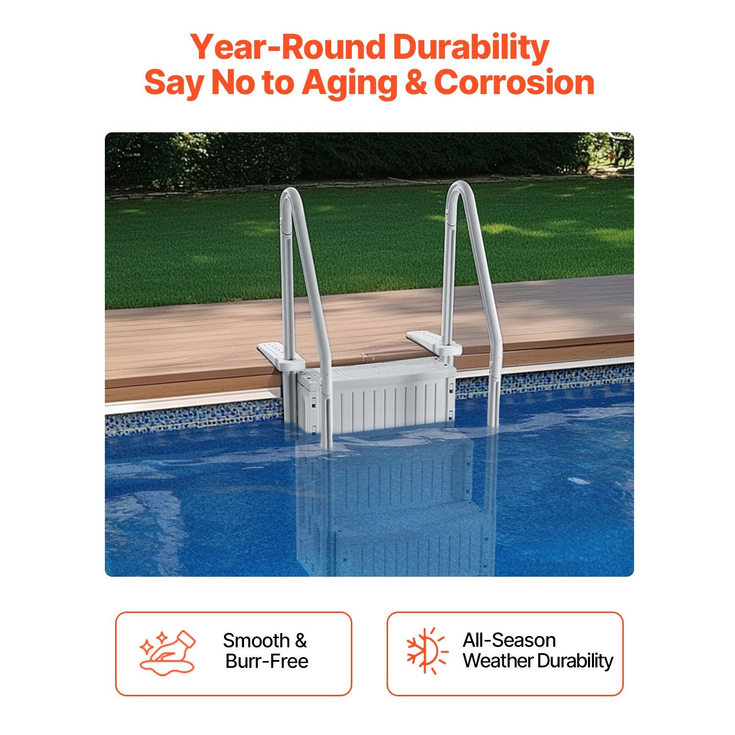 4-Step Grey Robust Pool Ladder of 2 Handrails for 1219.2-1371.6 mm Pools