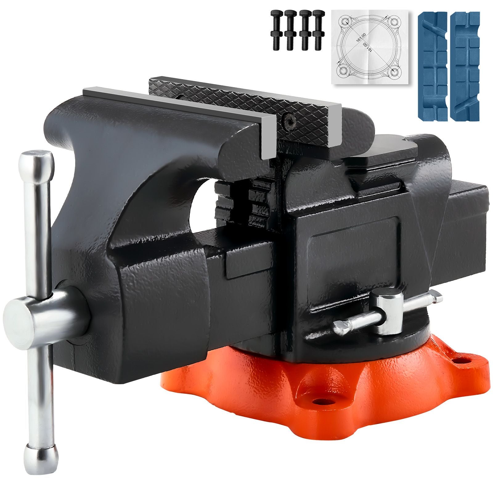 Bench Vise, 127 mm Jaw Width, 125 mm Max Jaw Opening Multipurpose Vise with 360° Swivel Locking Base, 71 mm Throat, Heavy Duty Ductile Iron Workbench Vise with Anvil, for Clamping Round Pipes