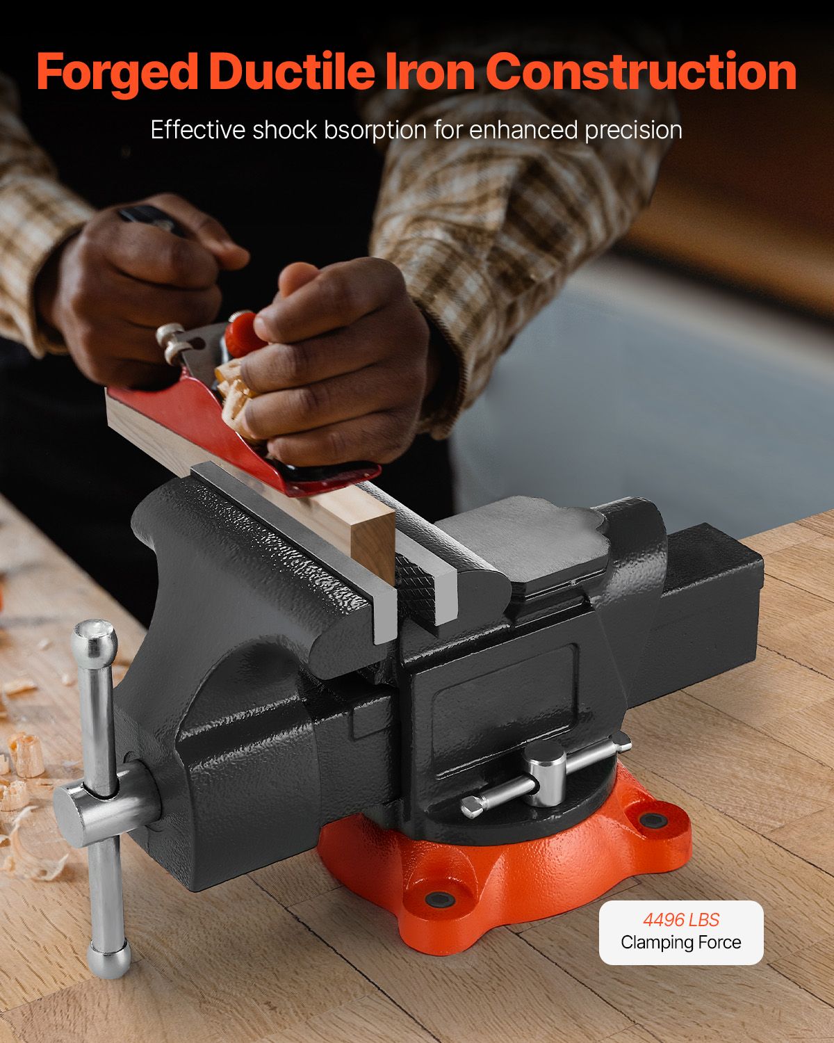 Bench Vise, 127 mm Jaw Width, 125 mm Max Jaw Opening Multipurpose Vise with 360° Swivel Locking Base, 71 mm Throat, Heavy Duty Ductile Iron Workbench Vise with Anvil, for Clamping Round Pipes