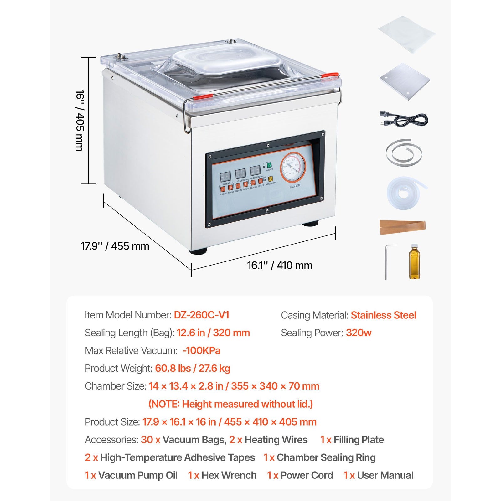 DZ-260C Digital Vacuum Sealer Food Vacuum Sealing Packing Machine 220V