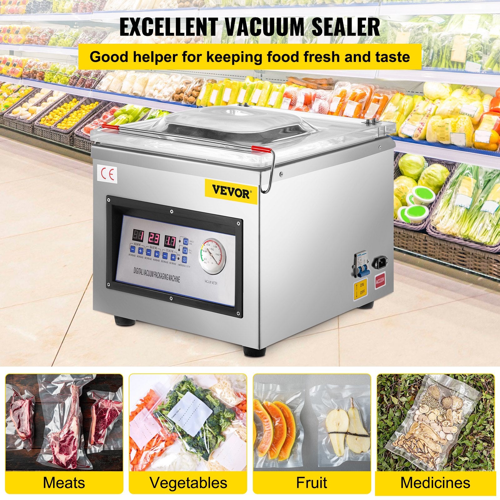 DZ-260C Digital Vacuum Sealer Food Vacuum Sealing Packing Machine 220V