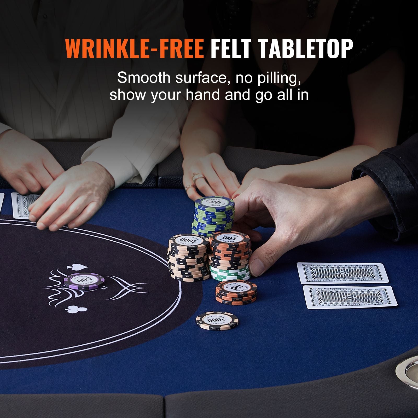 8 Player Foldable Poker Table, Blackjack Texas Holdem Poker Table with Padded Rails and Stainless Steel Cup Holders, Portable Folding Card Board Game Table,183cm Oval Casino Leisure Table, Blue