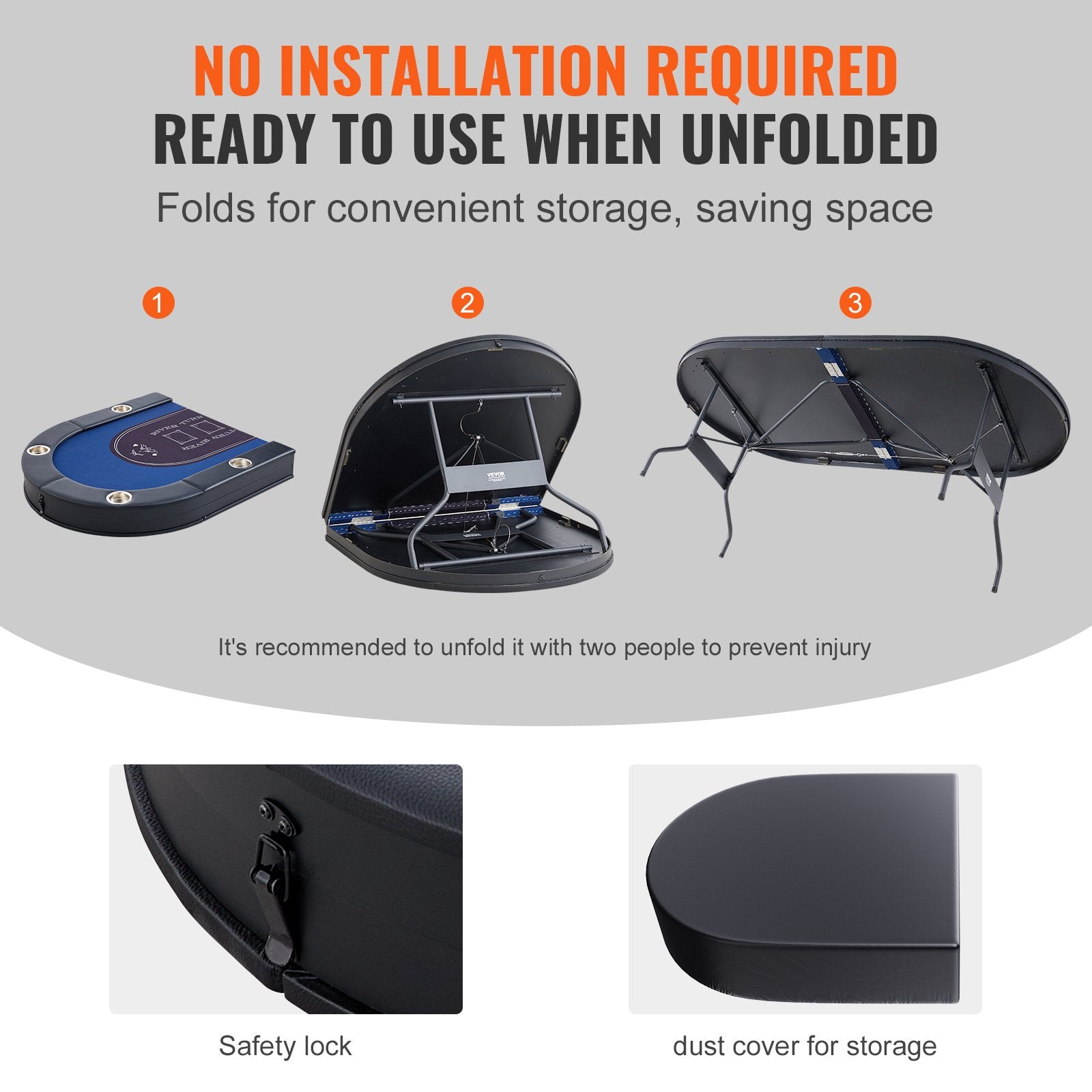 8 Player Foldable Poker Table, Blackjack Texas Holdem Poker Table with Padded Rails and Stainless Steel Cup Holders, Portable Folding Card Board Game Table,183cm Oval Casino Leisure Table, Blue