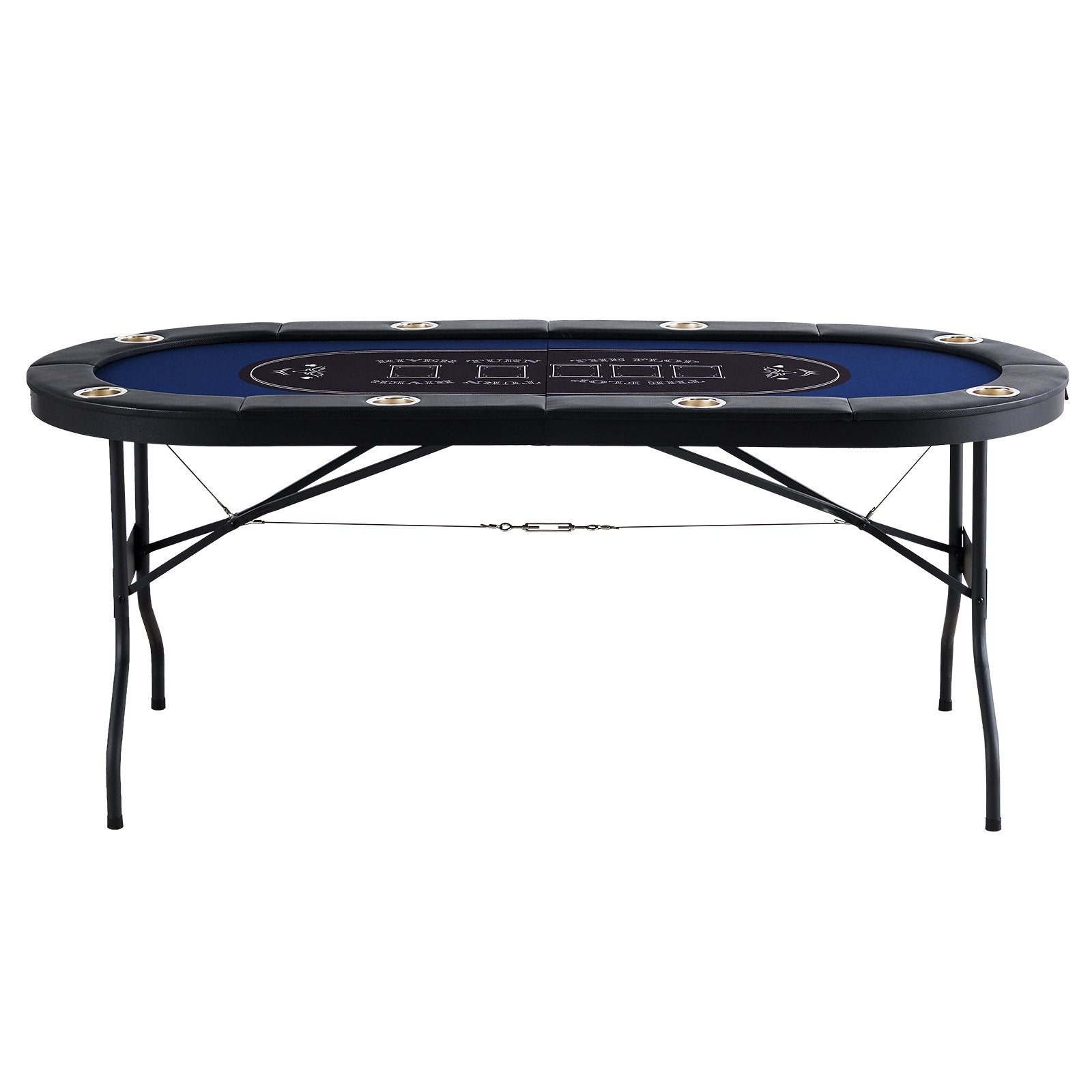 8 Player Foldable Poker Table, Blackjack Texas Holdem Poker Table with Padded Rails and Stainless Steel Cup Holders, Portable Folding Card Board Game Table,183cm Oval Casino Leisure Table, Blue