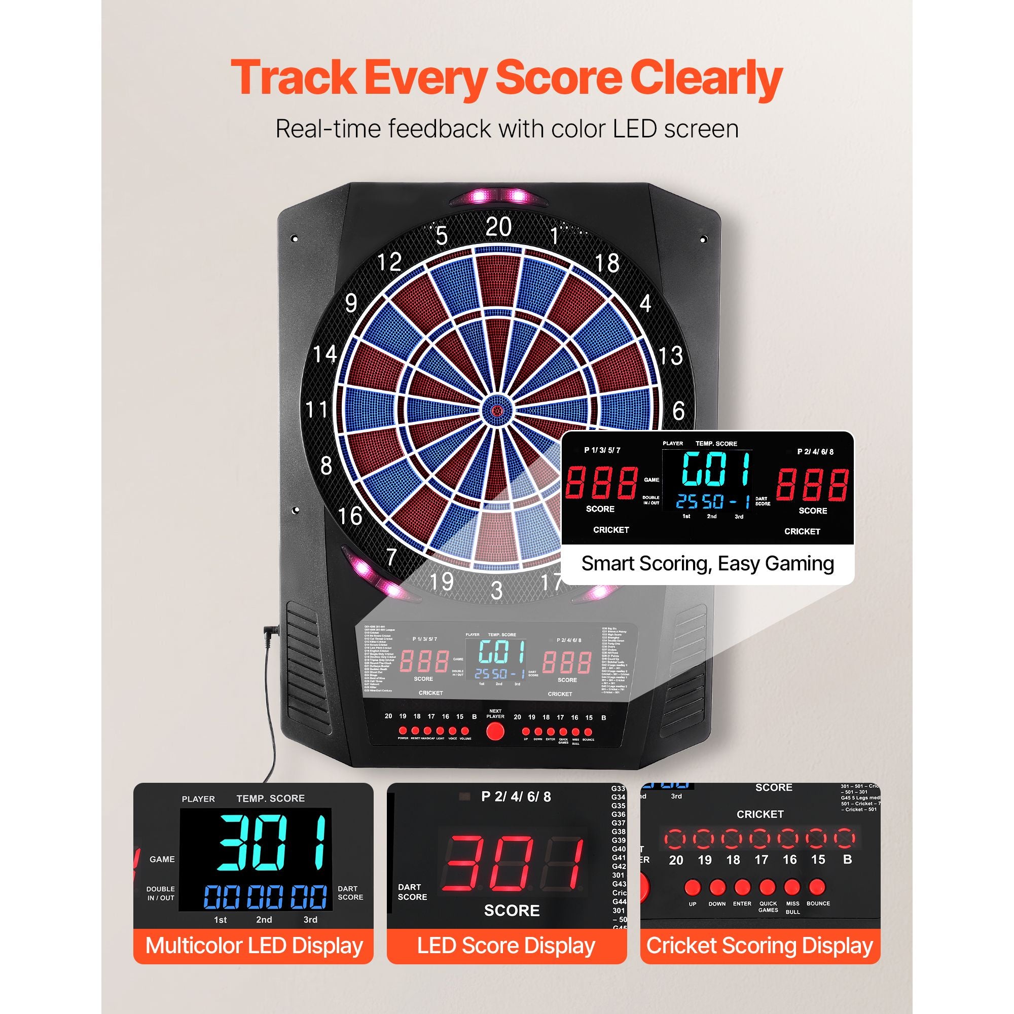 Electronic Dart Board 45 Games 474 Variations LED Score Display 8 Player