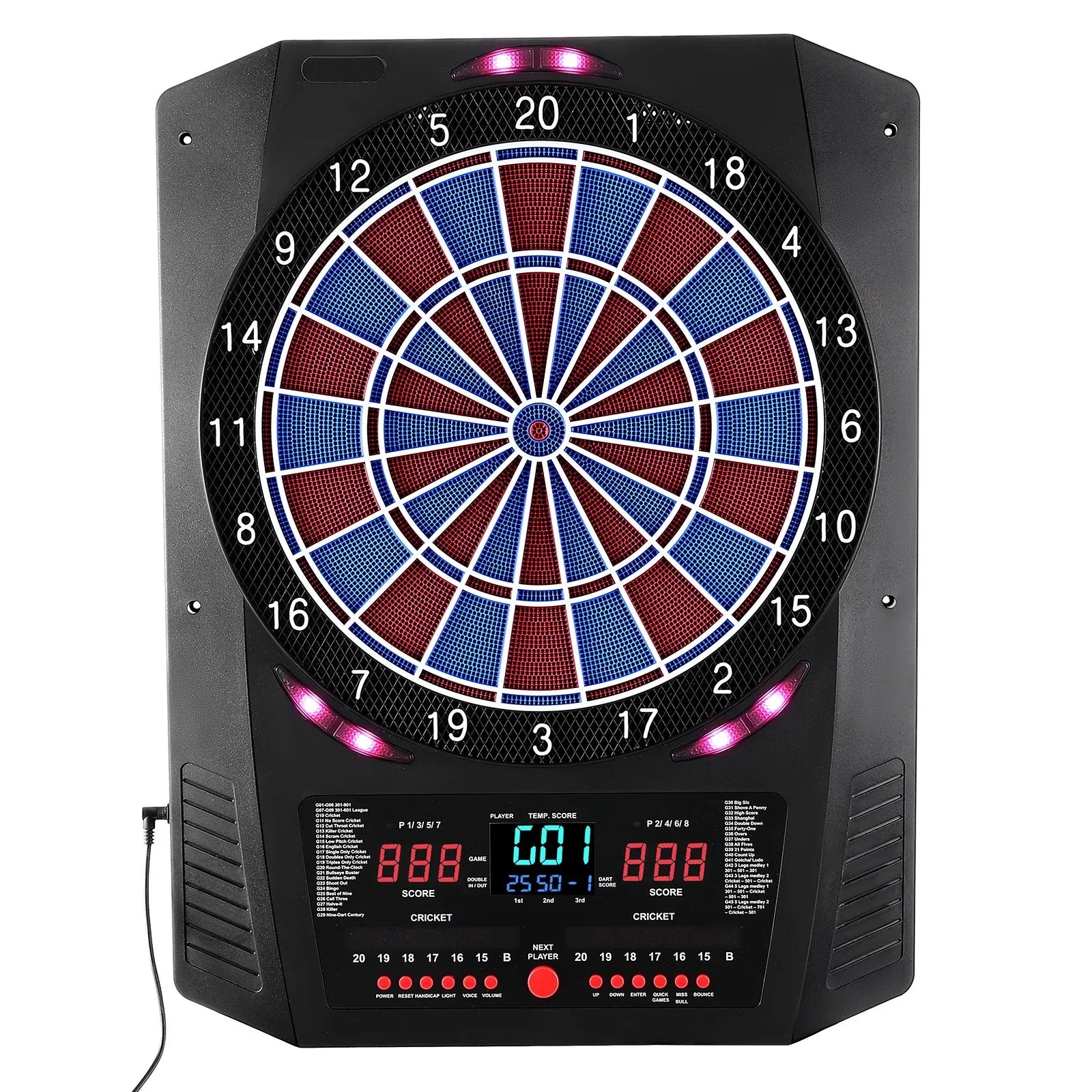 Electronic Dart Board, 336mm Target Dartboard with 45 Games & 474 Variations for Up to 8 Players, 6 Dart Shafts with Flights & 50 Soft Tips, Color LED Cricket Scoring Screen for Home Party Bar