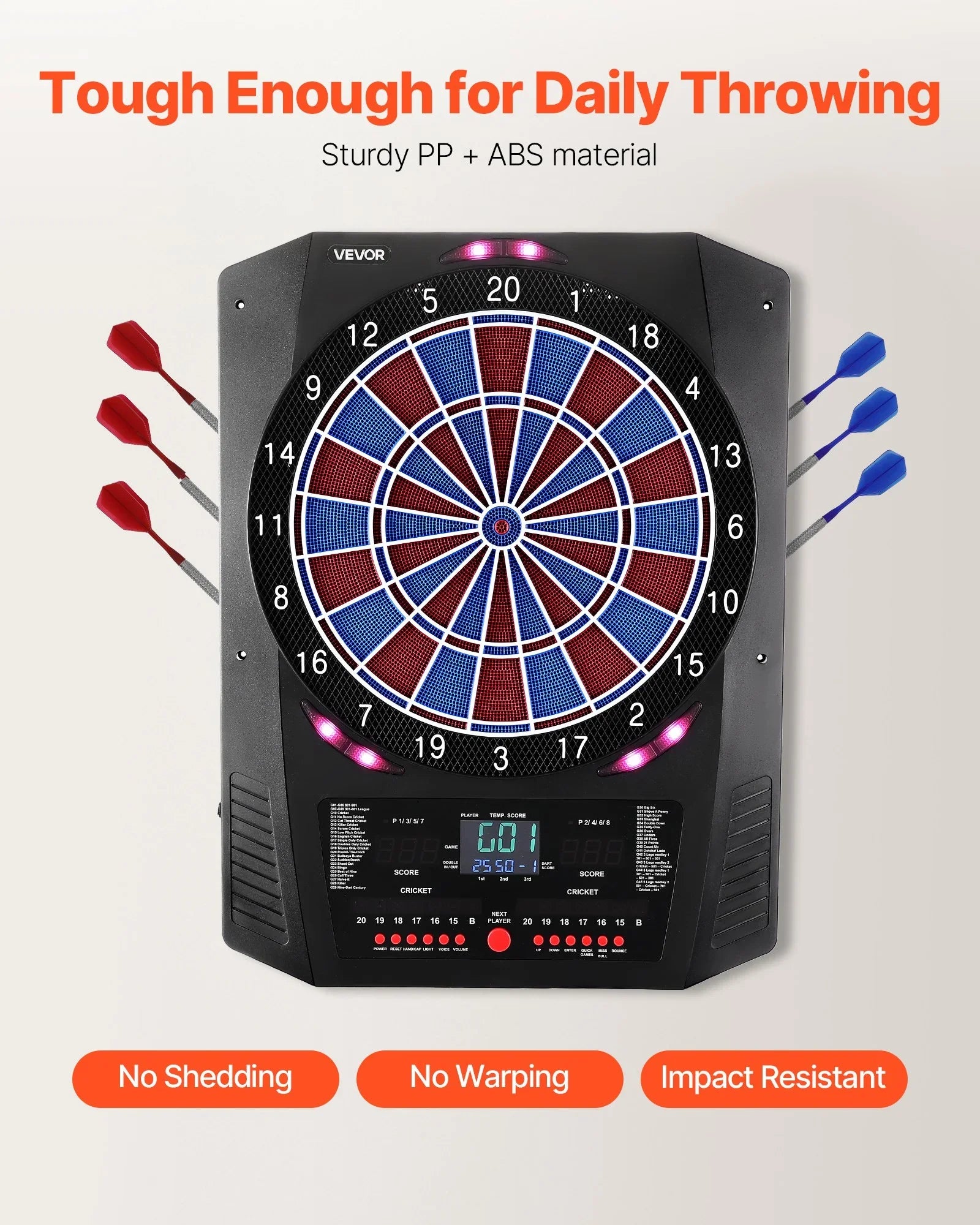 Electronic Dart Board, 336mm Target Dartboard with 45 Games & 474 Variations for Up to 8 Players, 6 Dart Shafts with Flights & 50 Soft Tips, Color LED Cricket Scoring Screen for Home Party Bar