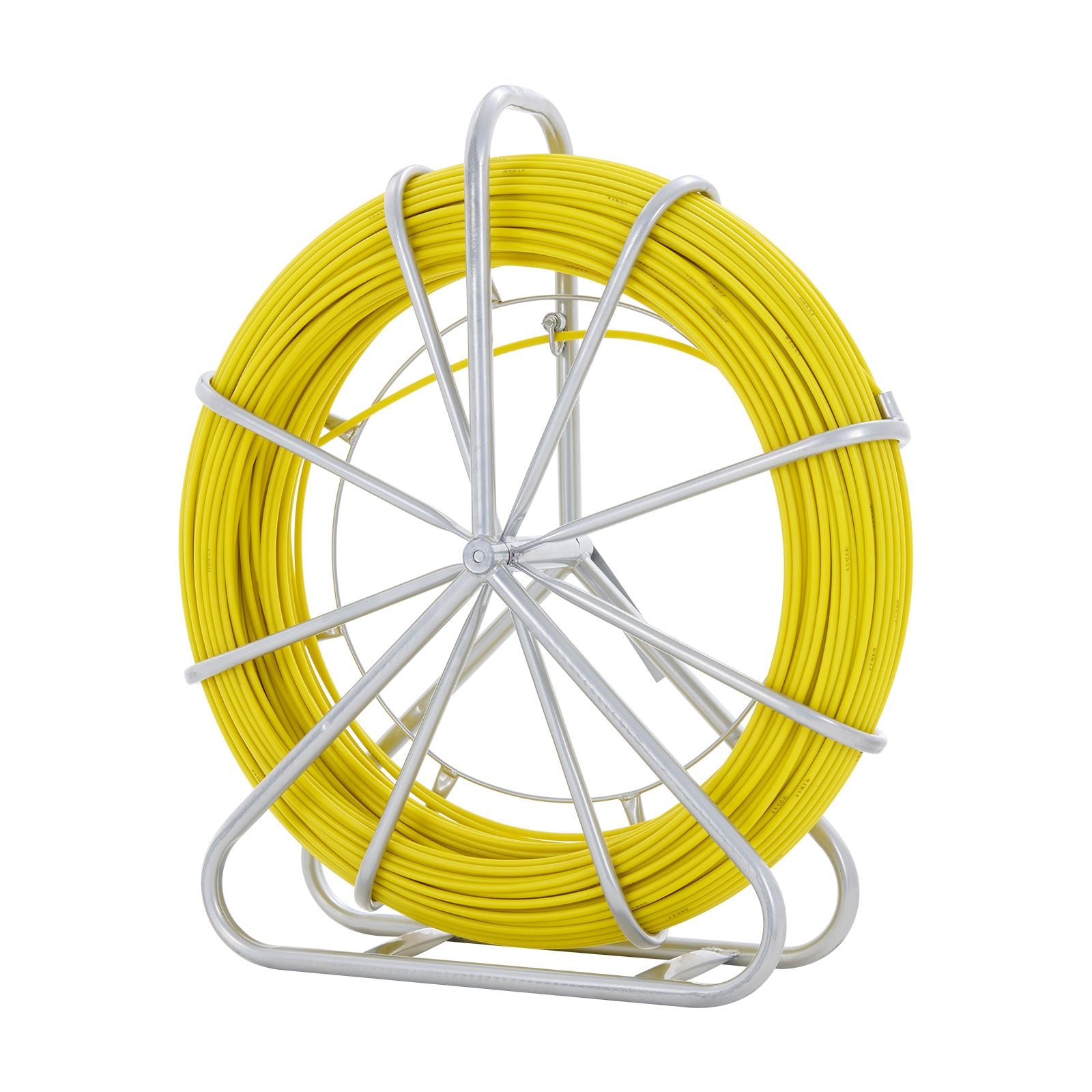 Fish Tape Fiberglass, 150 m, 7.9 mm, Duct Rodder Fishtape Wire Puller, Cable Running Rod with Steel Reel Stand, 3 Pulling Heads, Fishing Tools for Walls and Electrical Conduit, Non-Conductive