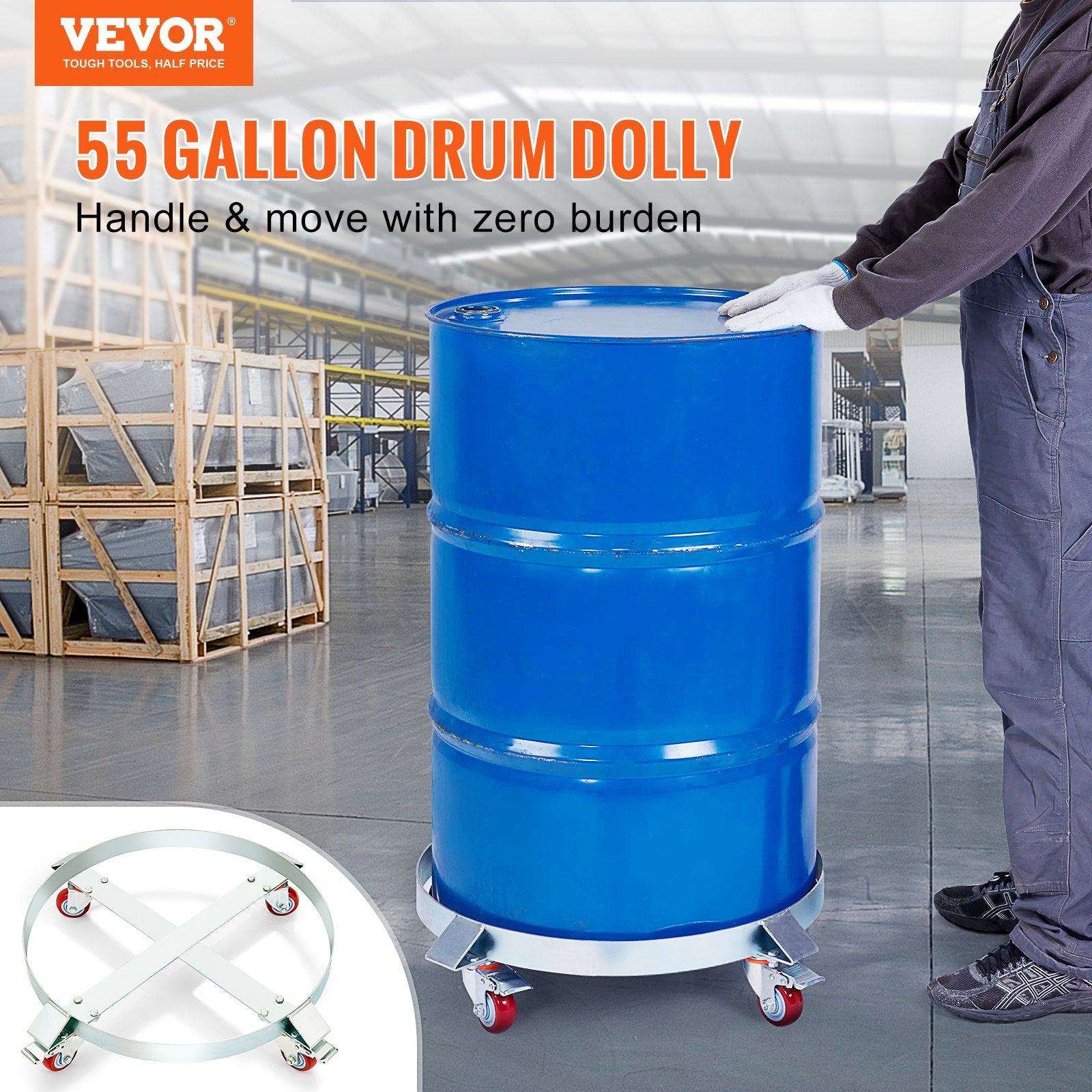 2PCS 250 L Heavy Duty Drum Dolly, 454 kg Load Capacity, Barrel Dolly Cart Drum Caddy, Non Tipping Hand Truck Capacity Dollies with Steel Frame 4 Swivel Casters Wheel, for Drum Handling