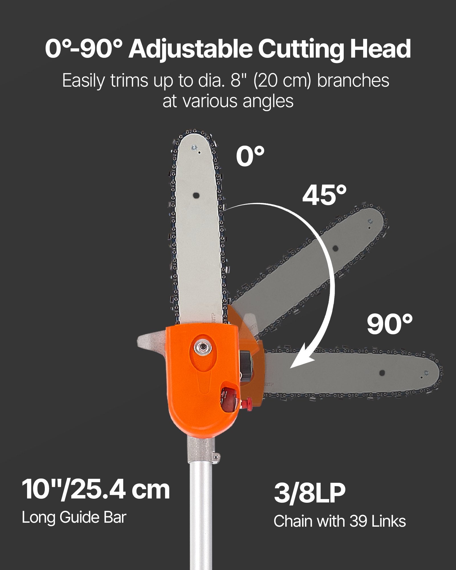 Gas Pole Saw, 43CC 2 Stroke Gas Powered Pole Saws with 25.4 cm Cutting Bar, Cordless Tree Trimmer with Rotatable Head, 2.1 to 3.6 m Extendable, Powerful Chainsaw for Tree Trimming Pruning