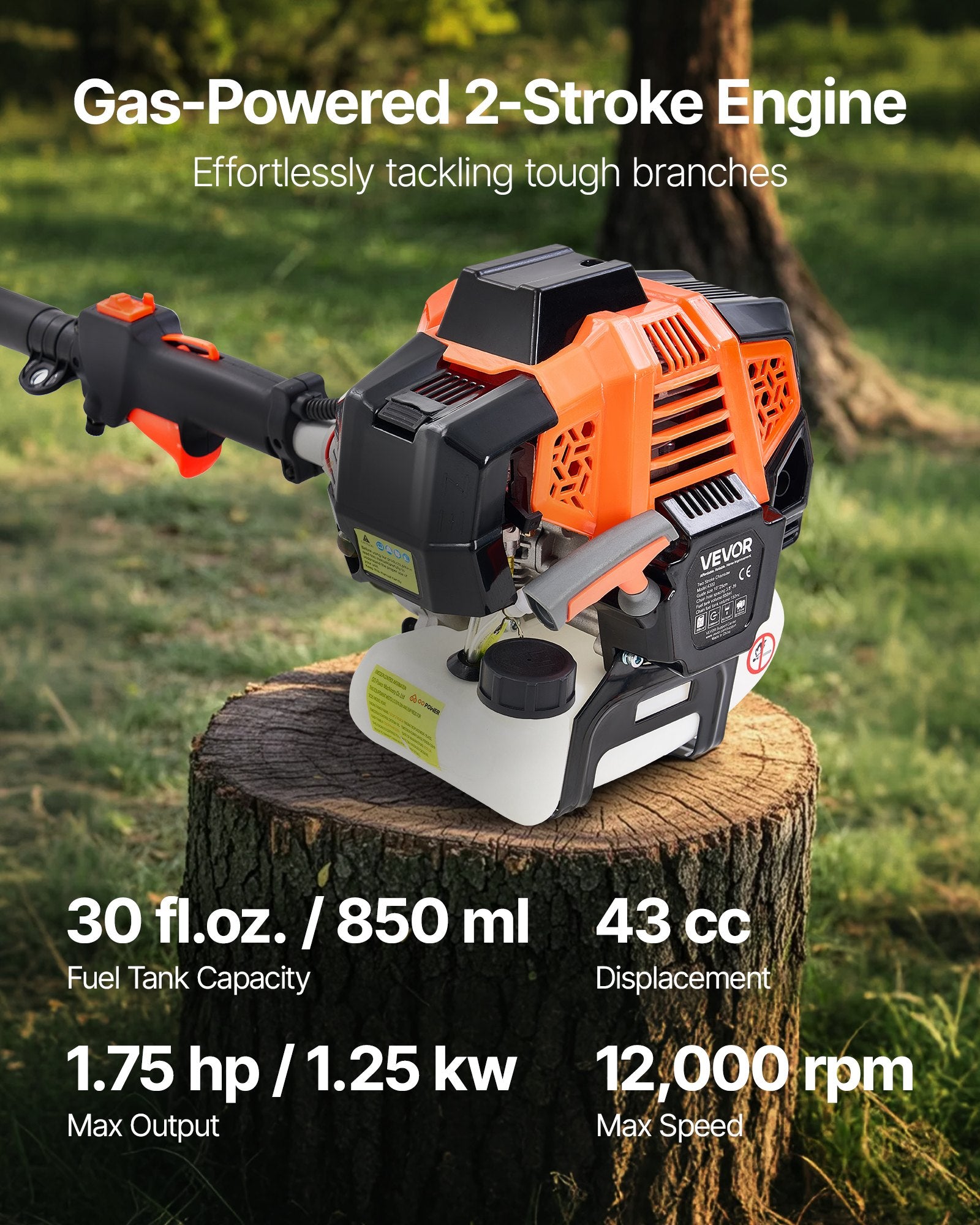 Gas Pole Saw, 33CC 2 Stroke Gas Powered Pole Saws with 20.3 cm Cutting Bar, Cordless Tree Trimmer with 850ml Fuel Tank, 2.08 to 3.58 m  Extendable, Powerful Chainsaw for Tree Trimming Pruning