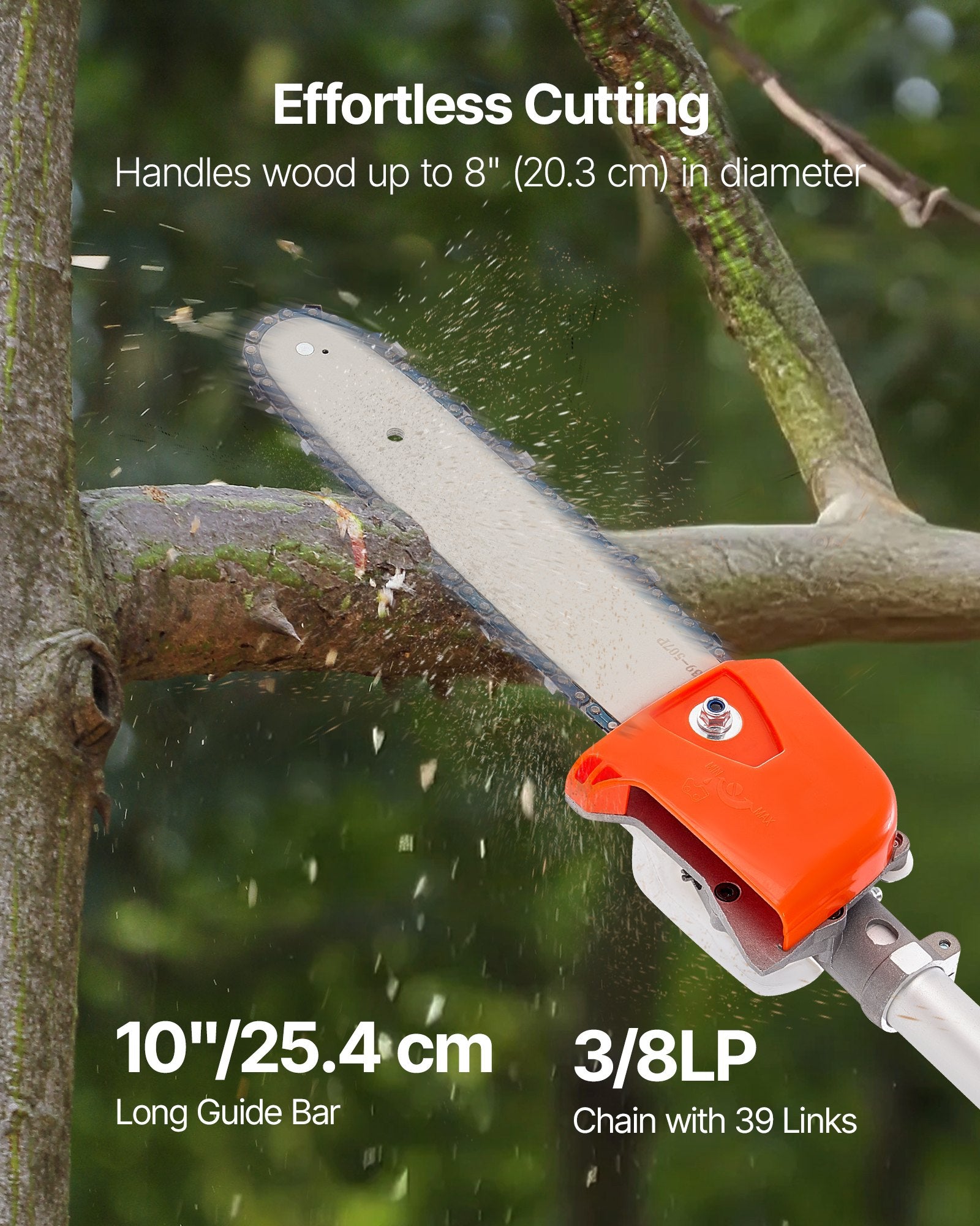 Gas Pole Saw, 33CC 2 Stroke Gas Powered Pole Saws with 20.3 cm Cutting Bar, Cordless Tree Trimmer with 850ml Fuel Tank, 2.08 to 3.58 m  Extendable, Powerful Chainsaw for Tree Trimming Pruning