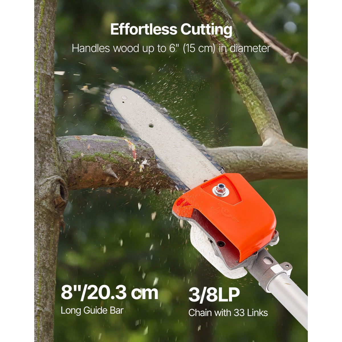 Gas Pole Saw, 25CC 2 Stroke Gas Powered Pole Saws with 20.3 cm Cutting Bar, Cordless Tree Trimmer with 650ml Fuel Tank, 2 to 2.74 m Extendable, Powerful Chainsaw for Tree Trimming Pruning