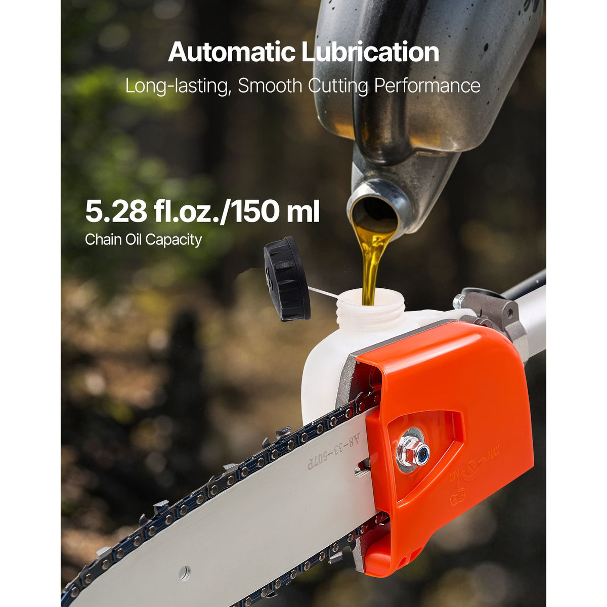 Gas Pole Saw, 25CC 2 Stroke Gas Powered Pole Saws with 20.3 cm Cutting Bar, Cordless Tree Trimmer with 650ml Fuel Tank, 2 to 2.74 m Extendable, Powerful Chainsaw for Tree Trimming Pruning