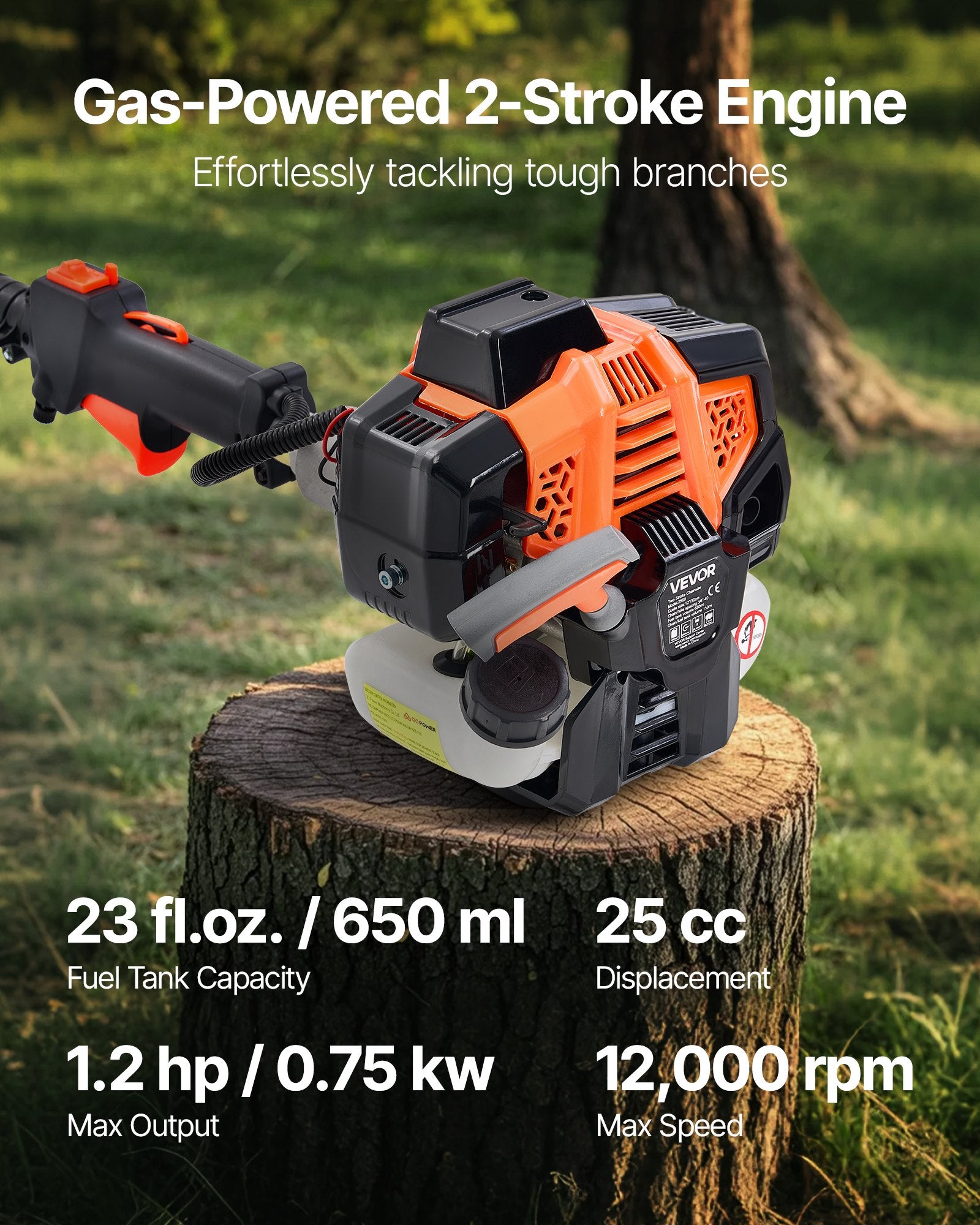 Gas Pole Saw, 25CC 2 Stroke Gas Powered Pole Saws with 20.3 cm Cutting Bar, Cordless Tree Trimmer with 650ml Fuel Tank, 2 to 2.74 m Extendable, Powerful Chainsaw for Tree Trimming Pruning