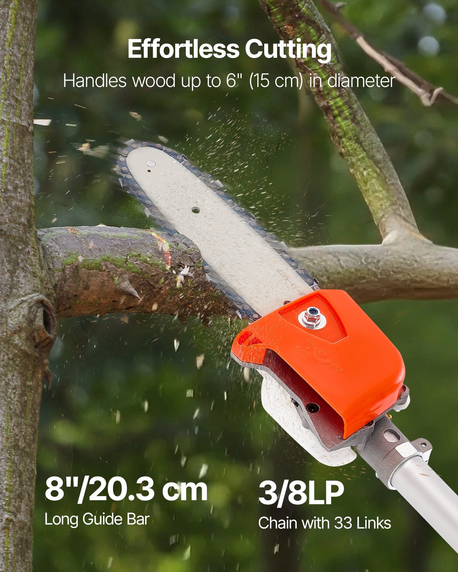 Gas Pole Saw, 25CC 2 Stroke Gas Powered Pole Saws with 20.3 cm Cutting Bar, Cordless Tree Trimmer with 650ml Fuel Tank, 2 to 2.74 m Extendable, Powerful Chainsaw for Tree Trimming Pruning