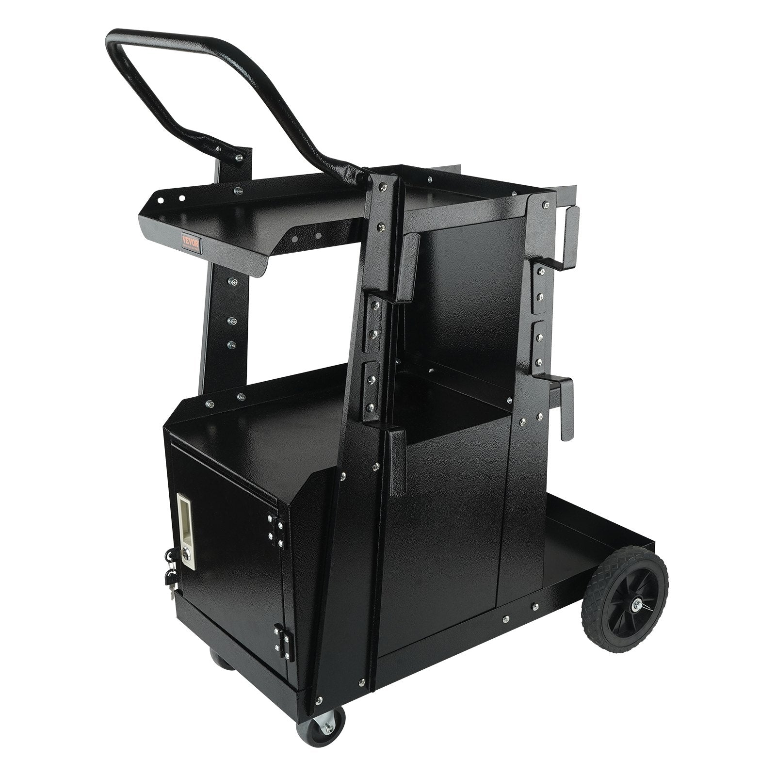 Welding Cart, 2-Tier Heavy Duty Welder Cart with Anti-Theft Lockable Cabinet, 265LBS Weight Capacity, 360° Swivel Wheels, Tank Storage Safety Chains, Welding Cabinet for TIG, ARC, Plasma Cutter