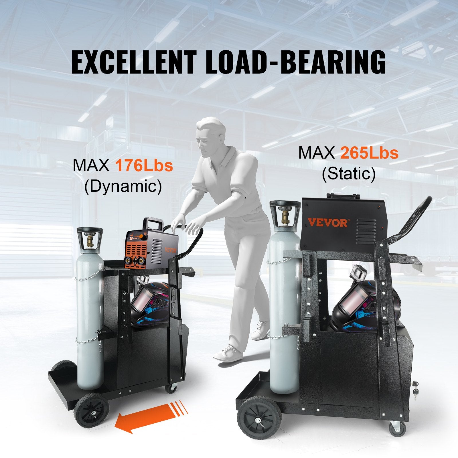 Welding Cart, 2-Tier Heavy Duty Welder Cart with Anti-Theft Lockable Cabinet, 265LBS Weight Capacity, 360° Swivel Wheels, Tank Storage Safety Chains, Welding Cabinet for TIG, ARC, Plasma Cutter