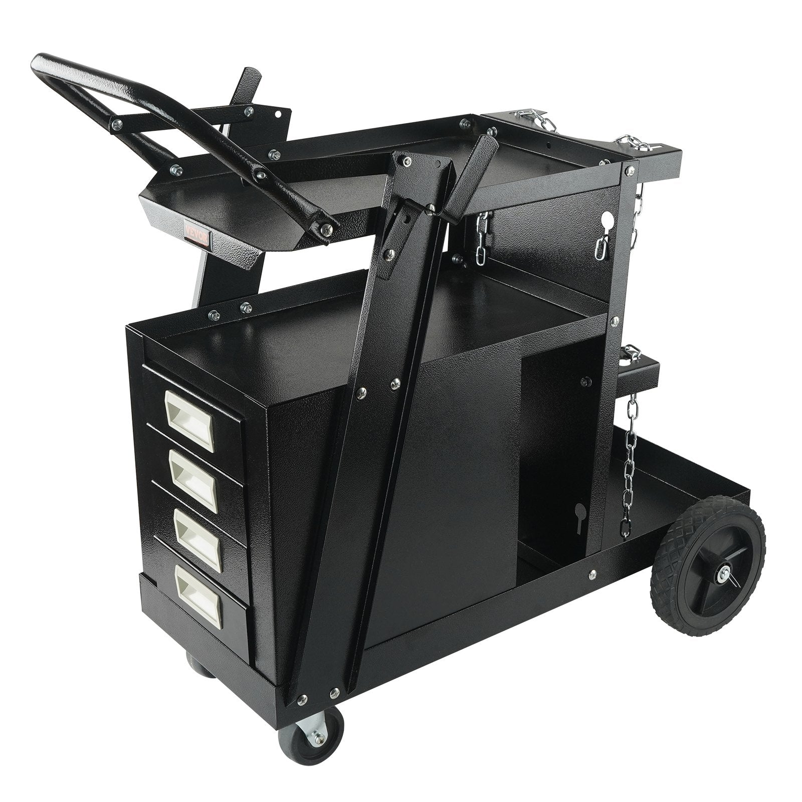 Welding Cart, 2-Tier 4 Drawers Welder Cart with 265 LBS Weight Capacity, Swivel Wheels, Tank Storage Safety Chains, Heavy Duty Rolling MIG Welder Cart for Mig Welder and Plasma Cutter