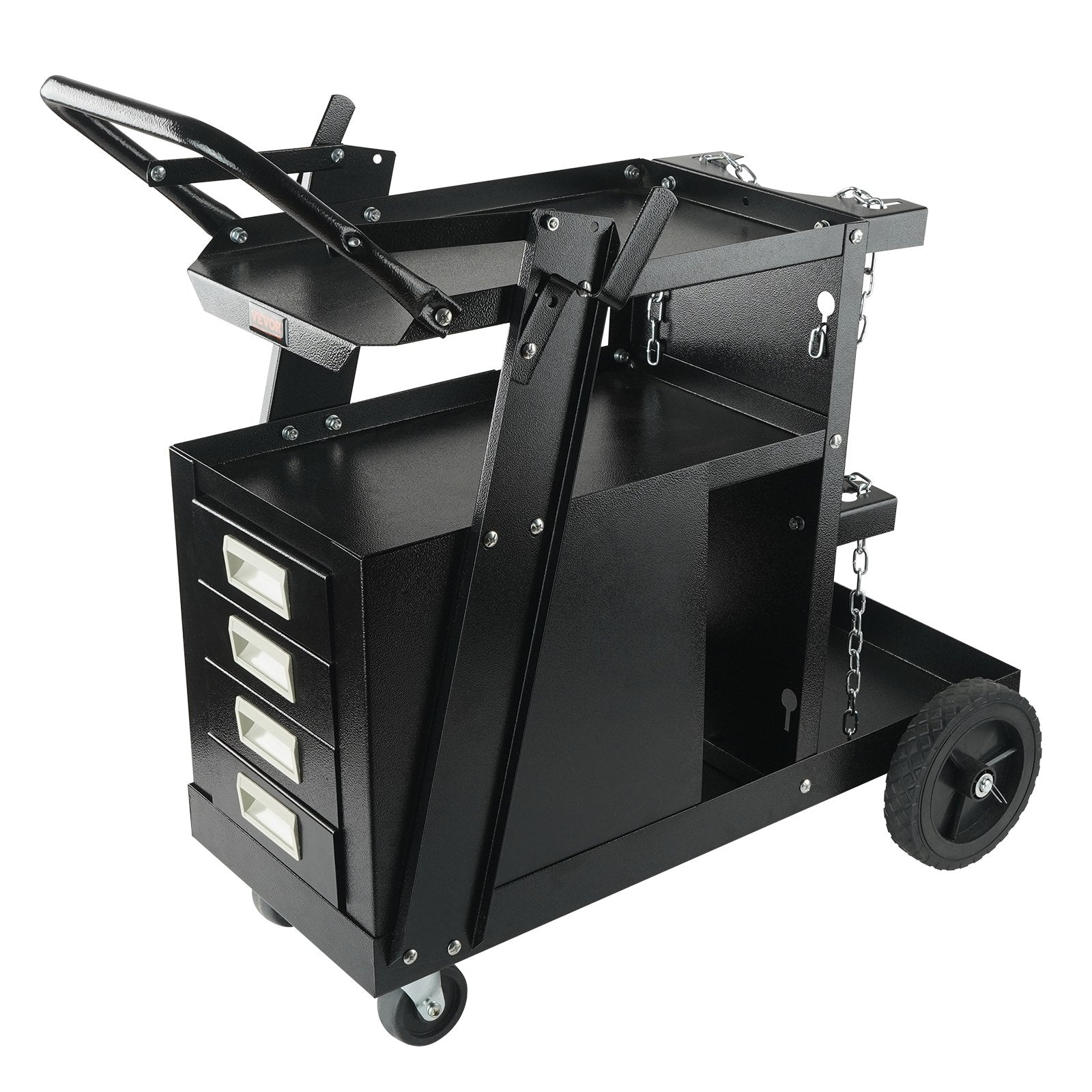 Welding Cart, 2-Tier 4 Drawers Welder Cart with 265 LBS Weight Capacity, Swivel Wheels, Tank Storage Safety Chains, Heavy Duty Rolling MIG Welder Cart for Mig Welder and Plasma Cutter