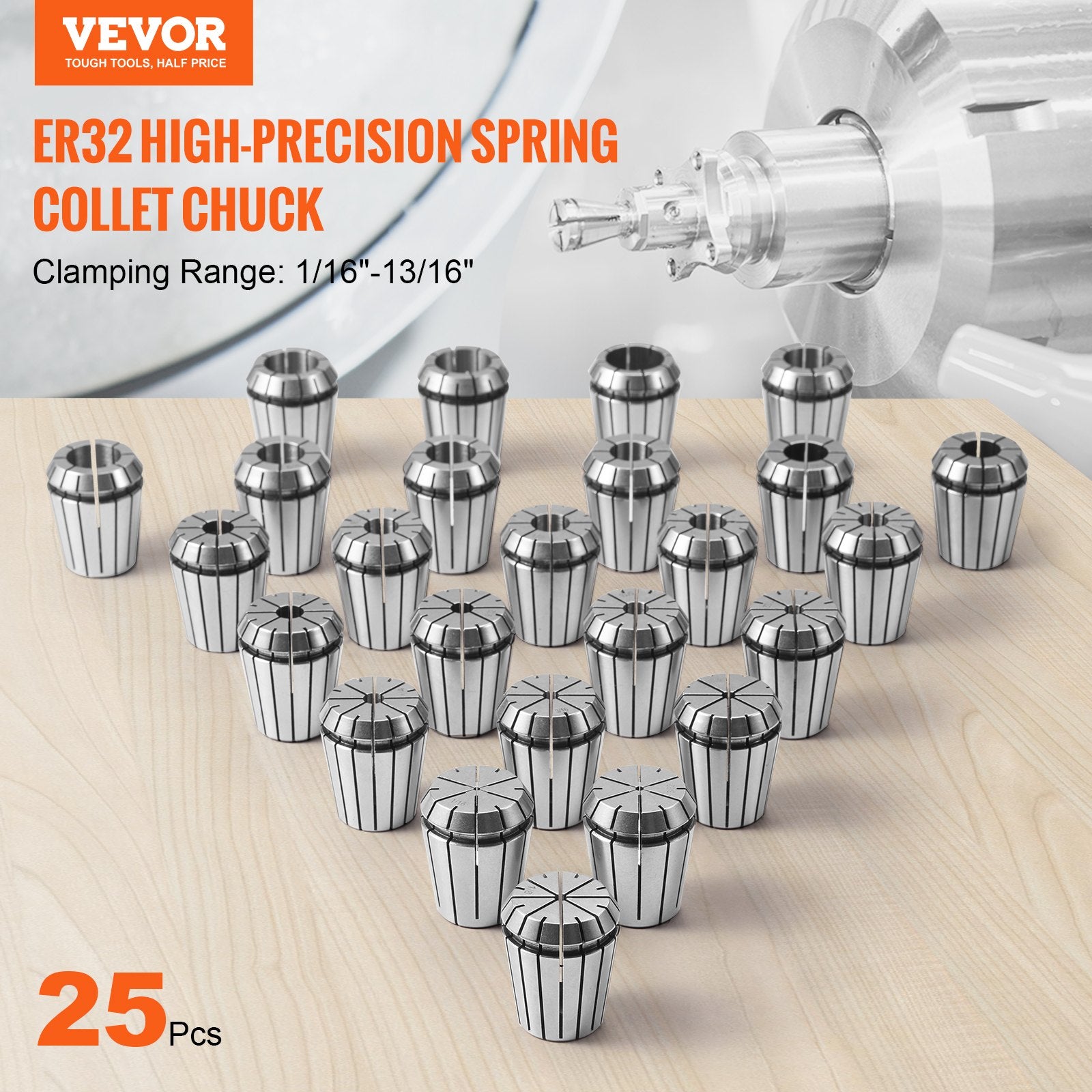25 pcs ER32 Collet Set, 1/16''-13/16'', ER32 Spring Collet Chuck Set, 0.0006
