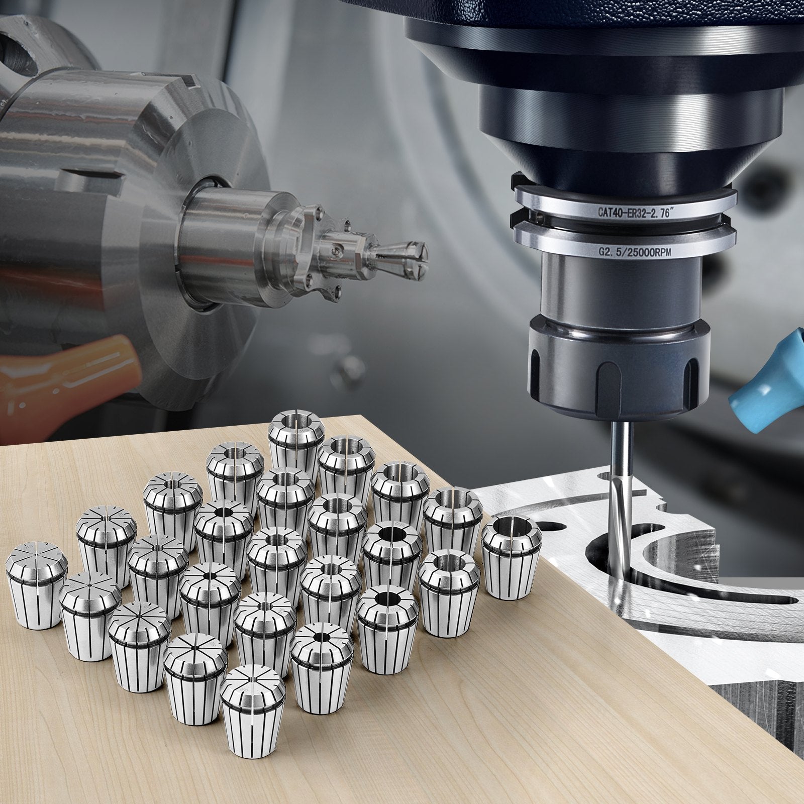 25 pcs ER32 Collet Set, 1/16''-13/16'', ER32 Spring Collet Chuck Set, 0.0006