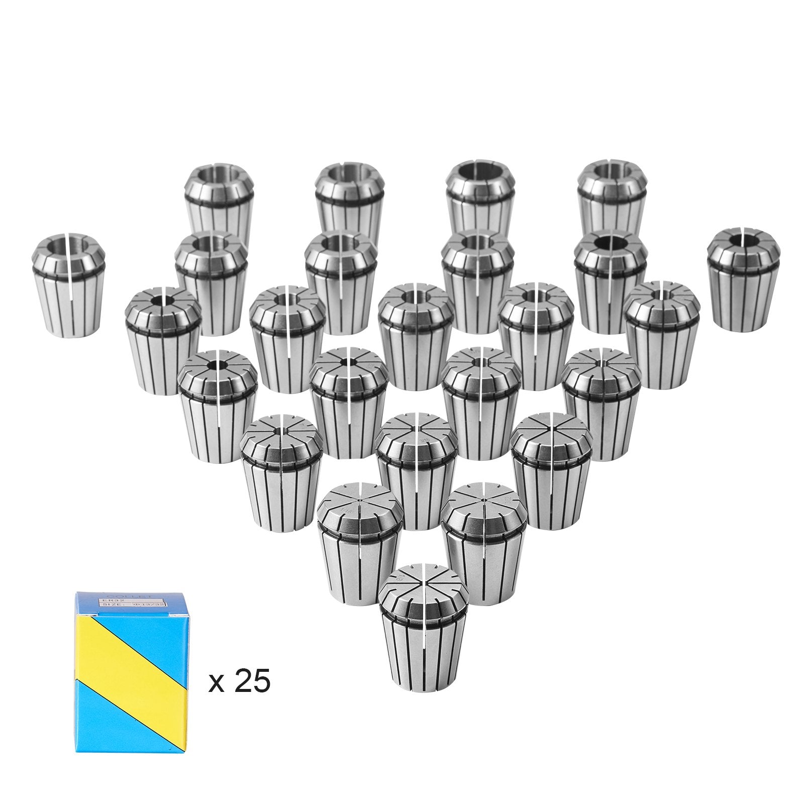 25 pcs ER32 Collet Set, 1/16''-13/16'', ER32 Spring Collet Chuck Set, 0.0006