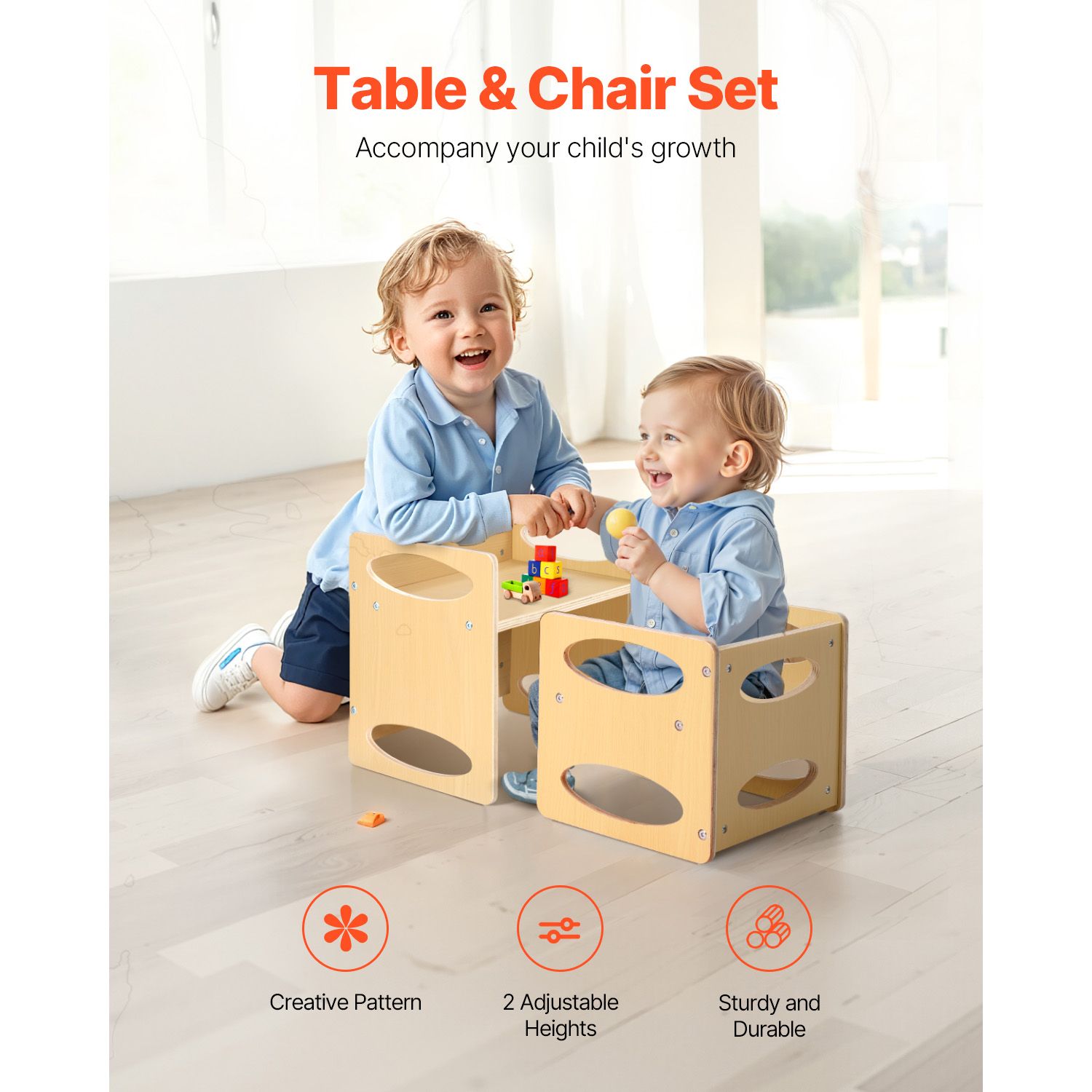 Montessori Toddler Table & Chair Set Adjustable Wooden Weaning Furniture