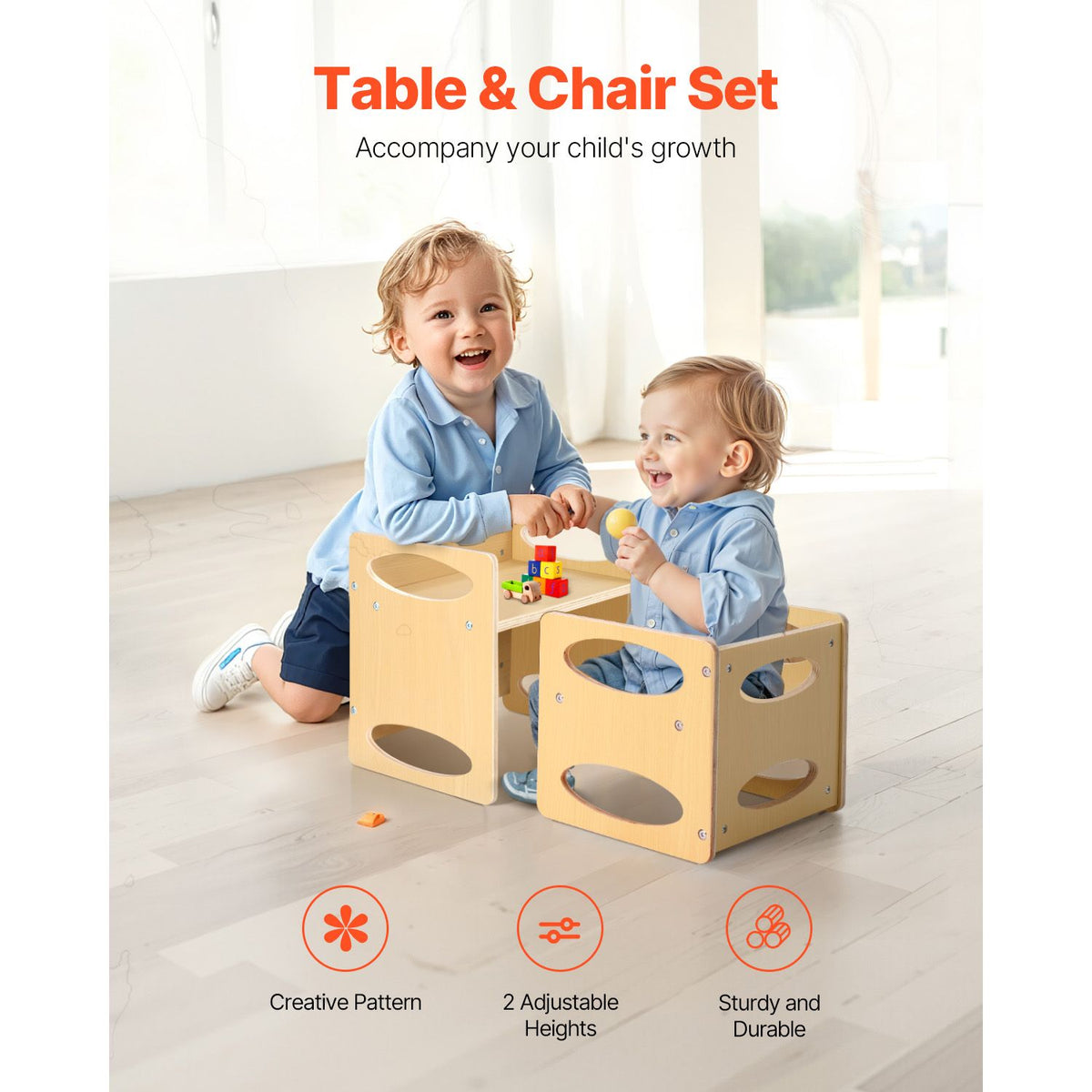 Montessori Toddler Table & Chair Set Adjustable Wooden Weaning Furniture
