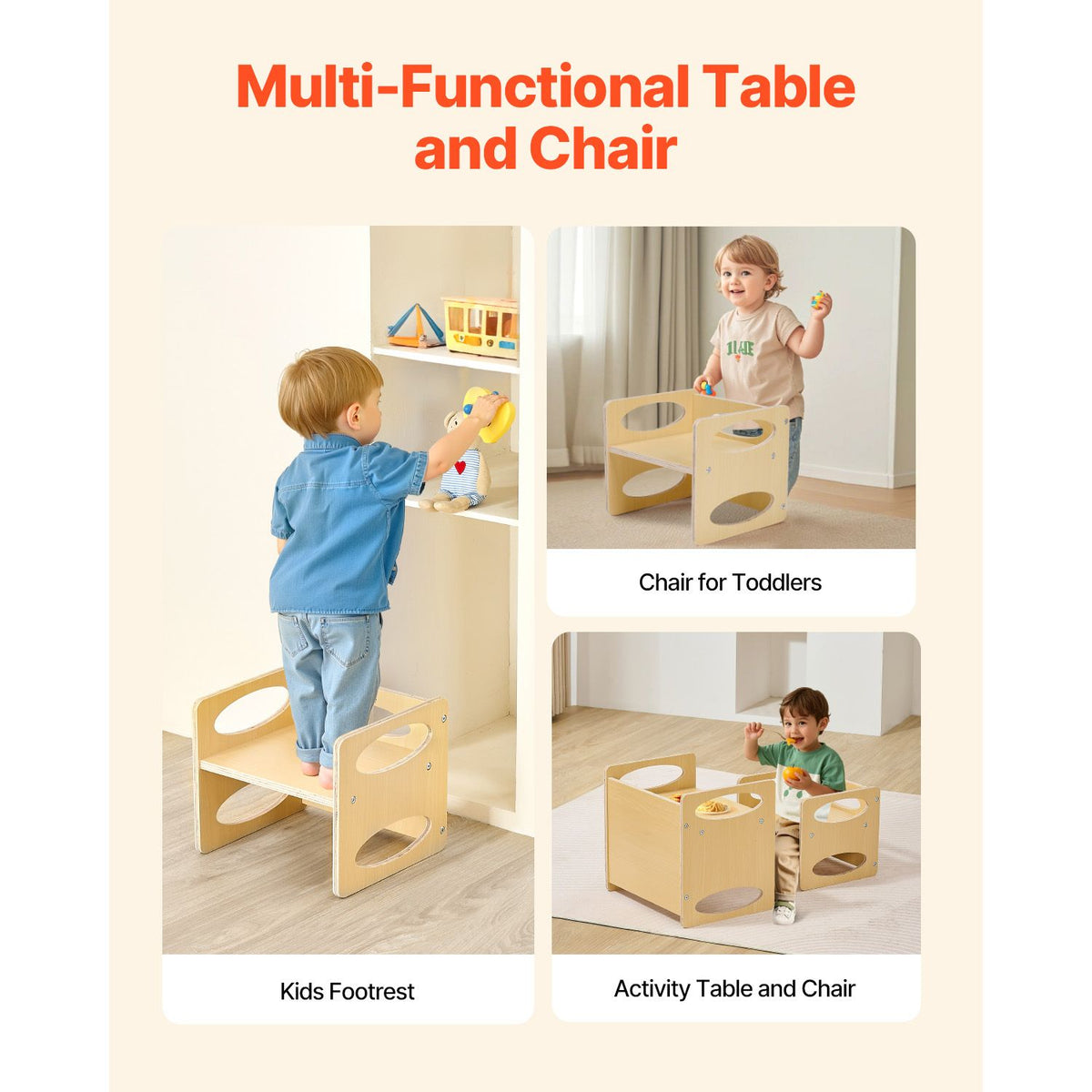 Montessori Toddler Table & Chair Set Adjustable Wooden Weaning Furniture