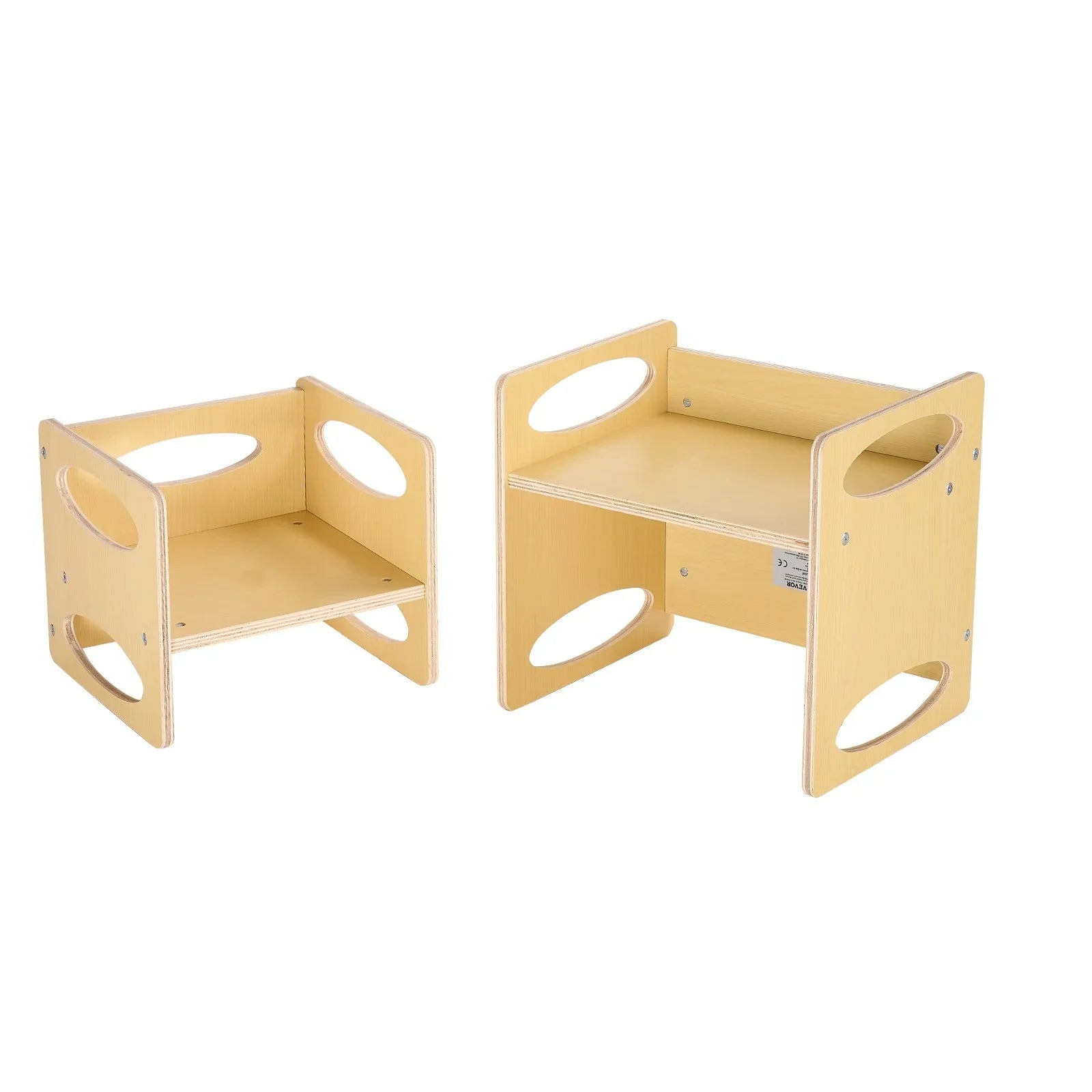 Montessori Weaning Table and Chair Set, Wooden Toddler Table and Chair Set for Aged 1-5, Adjustable Height Kids Montessori Chair and Activity Table, Ideal for Reading, Eating, Playing - Natural