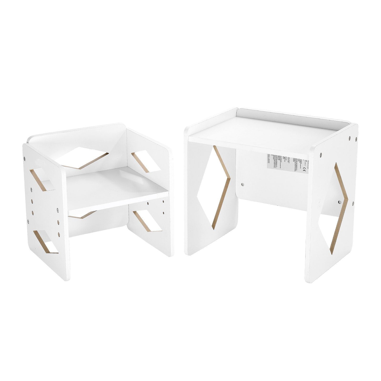 Montessori Weaning Table and Chair Set, Wooden Toddler Table and Chair Set for Aged 1-5, Adjustable Height Kids Montessori Chair and Activity Table, Ideal for Reading, Eating, Playing - White