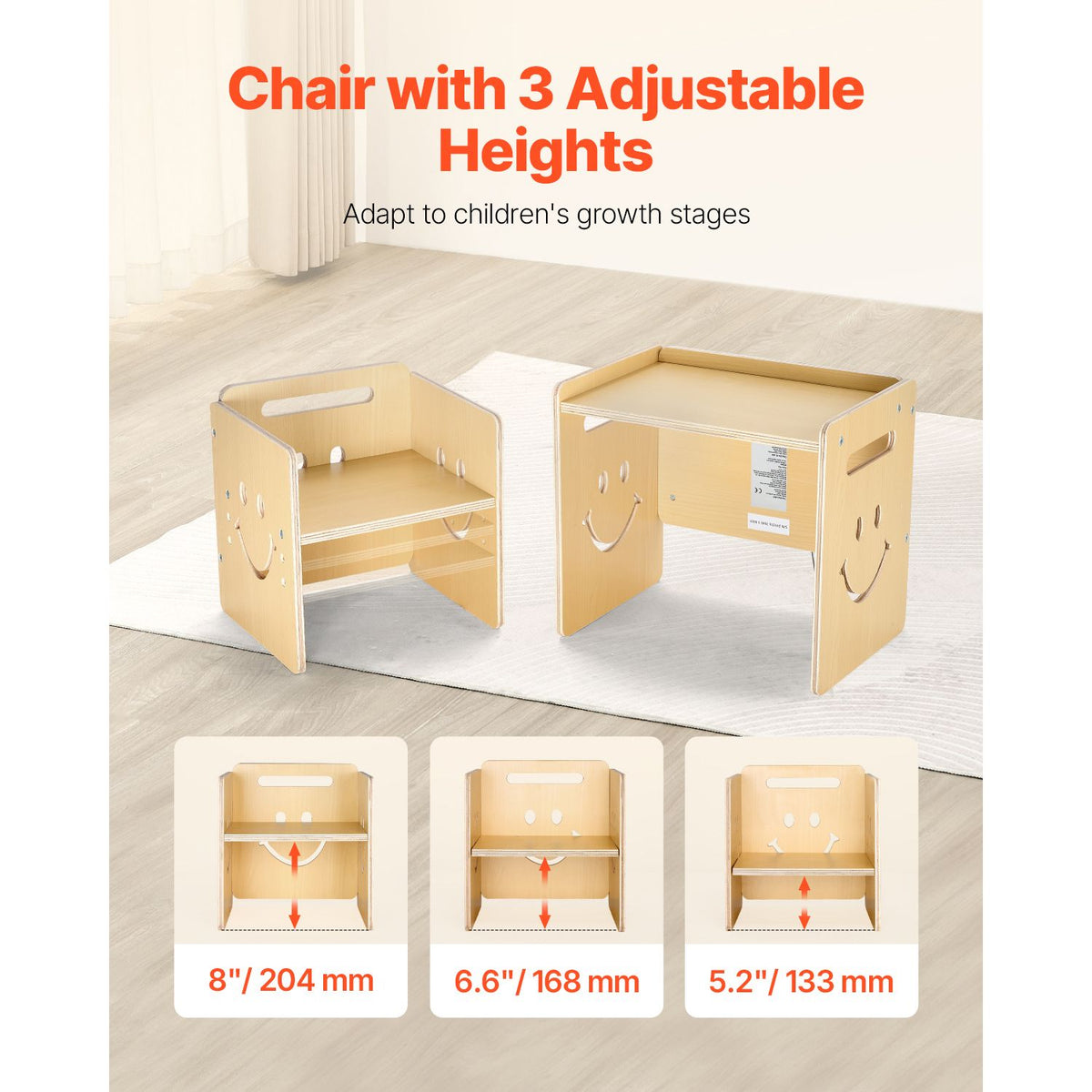Montessori Weaning Table and Chair Set, 3 In 1 Wooden Toddler Table and Chairs with Chalkboard, Adjustable Height Montessori Table for Ages 1-5, Ideal for Drawing, Reading, Eating - Natural