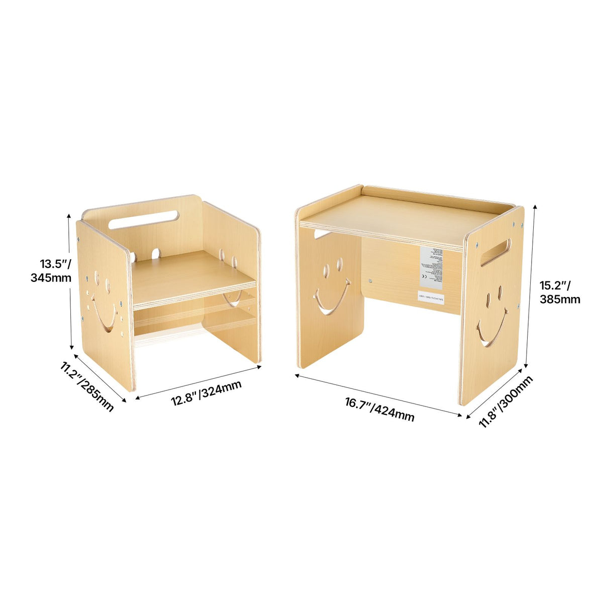 Montessori Weaning Table and Chair Set, 3 In 1 Wooden Toddler Table and Chairs with Chalkboard, Adjustable Height Montessori Table for Ages 1-5, Ideal for Drawing, Reading, Eating - Natural
