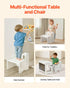 Montessori Weaning Table and Chair Set, 3 In 1 Wooden Toddler Table and Chairs with Chalkboard, Adjustable Height Montessori Table for Ages 1-5, Ideal for Drawing, Reading, Eating - White