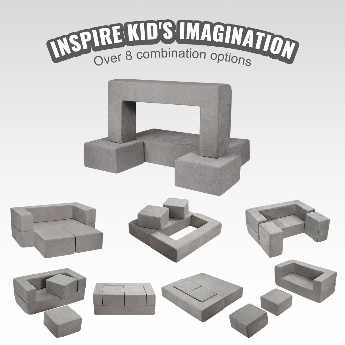 Kids Modular Play Couch 4 Piece Foam Sectional Toddler Sofa Washable Dark Grey