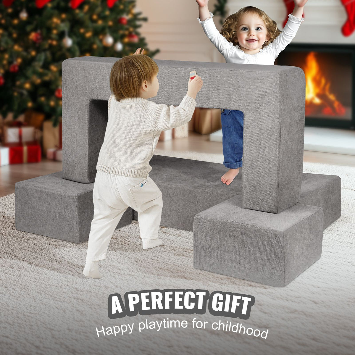 Kids Modular Play Couch 4 Piece Foam Sectional Toddler Sofa Washable Dark Grey