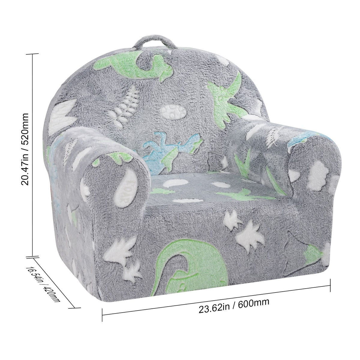 Glow in the Dark Toddler Chair Plush Kids Sofa Washable Playroom Armchair Grey