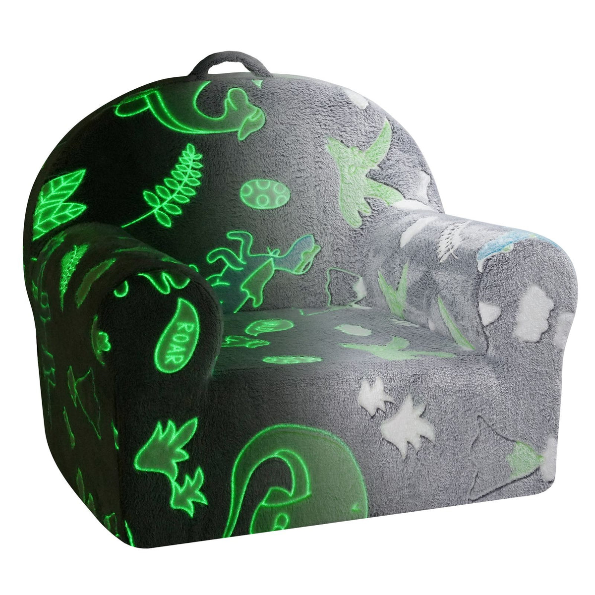 Glow in the Dark Toddler Chair Plush Kids Sofa Washable Playroom Armchair Grey
