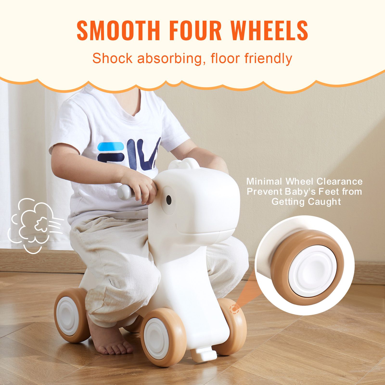 3 in 1 Rocking Horse for Toddlers 1-3 Years, Baby Rocking Horse with Detachable Balance Board and 4 Smooth Wheels, Support up to 80 lbs HDPE Material Kids Ride on Toy, Swinging, Orange