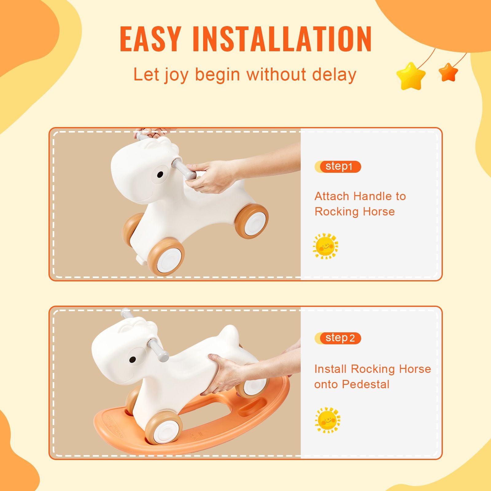 3 in 1 Rocking Horse for Toddlers 1-3 Years, Baby Rocking Horse with Detachable Balance Board and 4 Smooth Wheels, Support up to 80 lbs HDPE Material Kids Ride on Toy, Swinging, Orange
