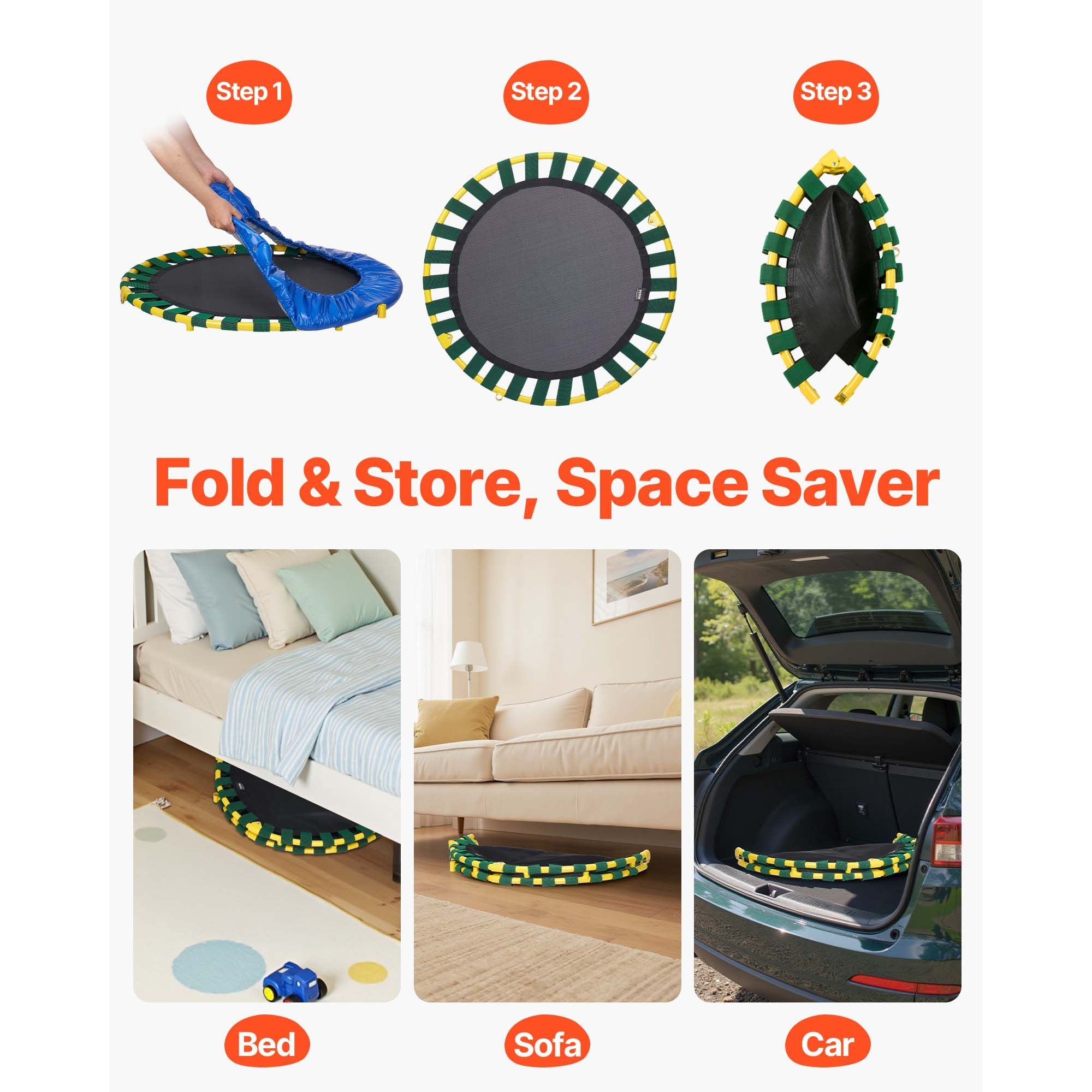 3FT Kids Trampoline Foldable Mini Toddler Indoor Outdoor Jumping Toy
