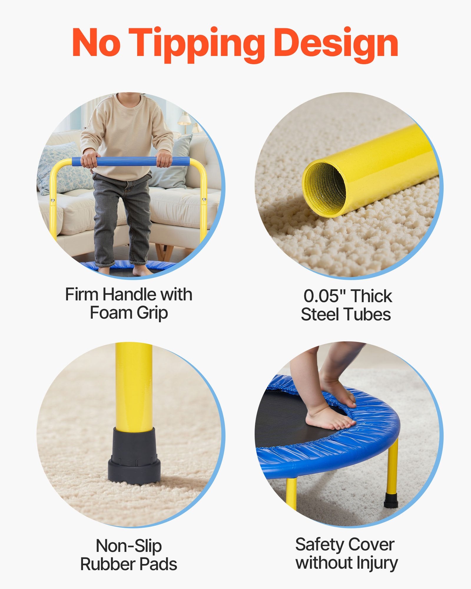 3FT Trampoline for Kids, 92 cm Trampolines Indoor/Outdoor Trampoline for Toddlers, Foldable Mini Ba Trampoline with Foam Handle, Recreational Trampoline Birthday Gift for 3+ Years Kids