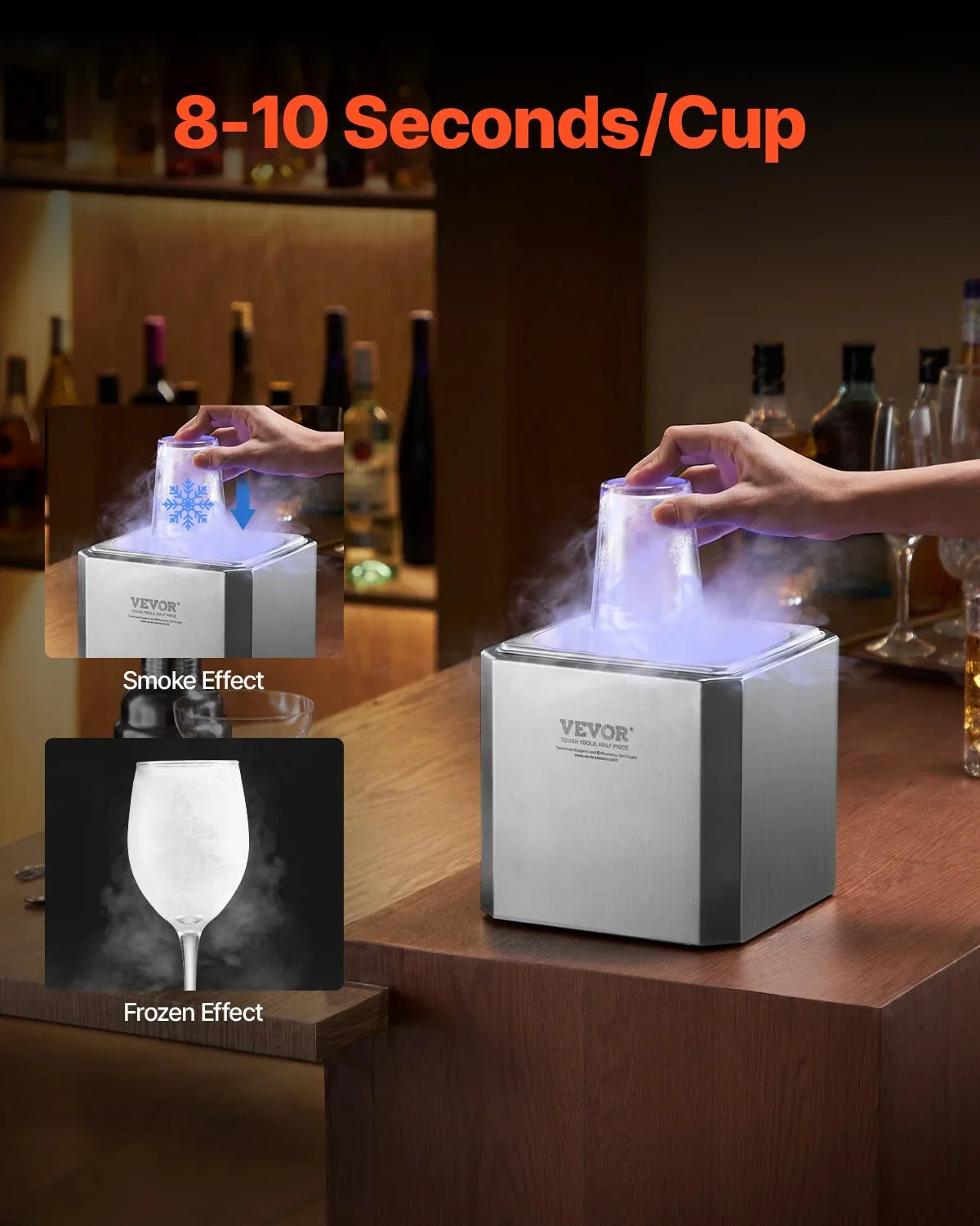 Glass Froster Chiller, CO2 Beer Glass Froster, 8-10 Seconds/Cup with LED Light, Instant Glass Chiller for Wine, Cocktail, Champagne, Mixed Drinks, Juice, Ideal for Bar, Restaurant, Home Kitchen