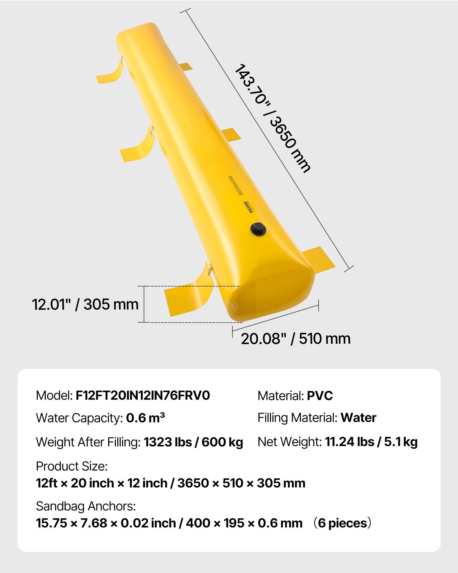 Flood Barrier Hydro Barrier 12' Length x 12